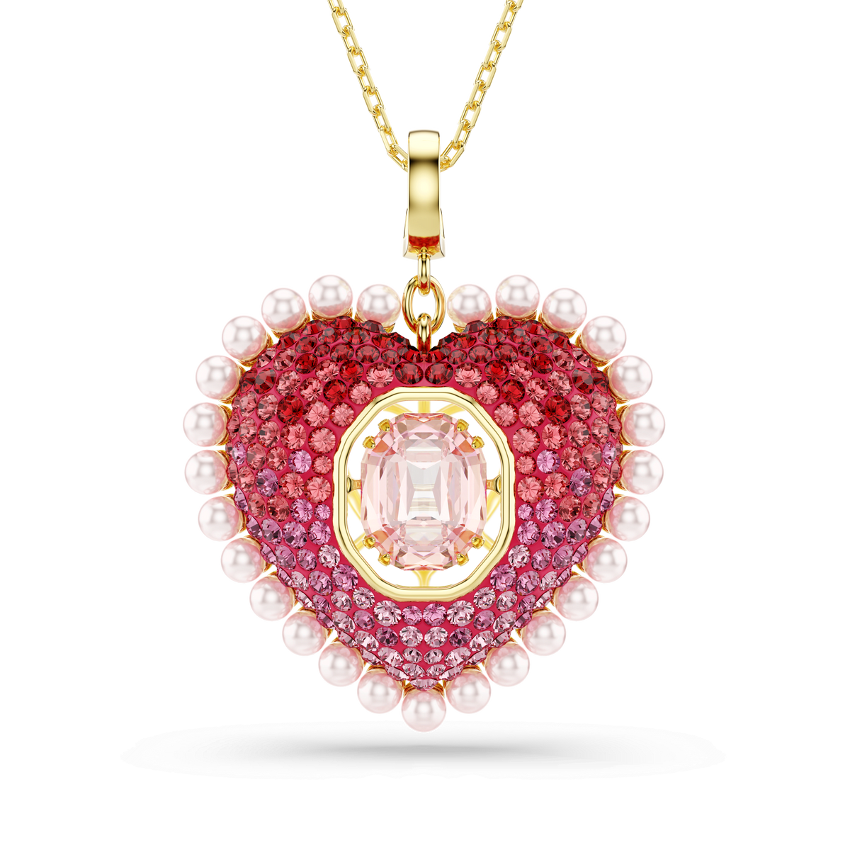 Idyllia pendant, Mixed cuts, Heart, Pink, 18K gold finish