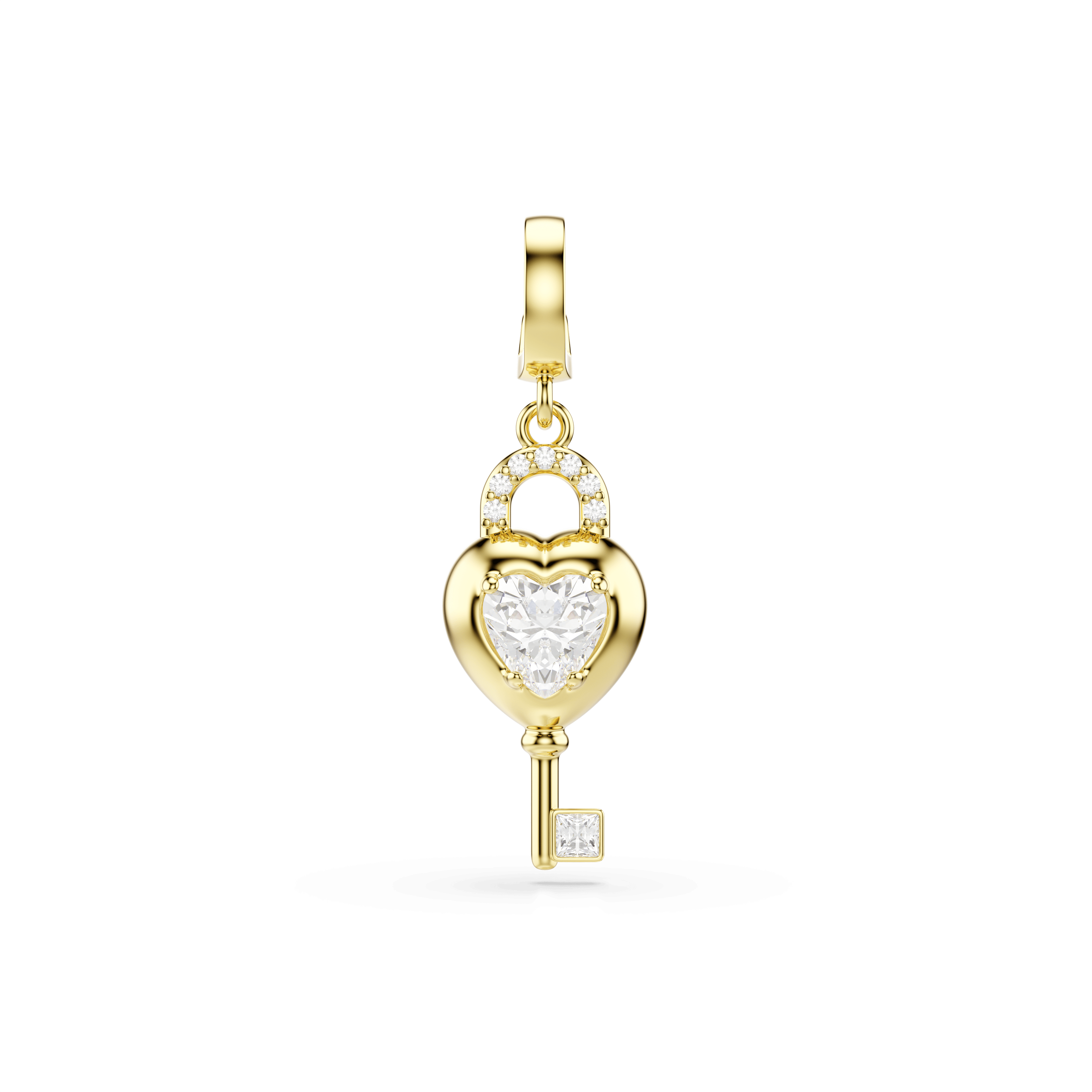 Swarovski Idyllia charm, Mixed cuts, Heart with key, White, 18K gold finish — article 5742959