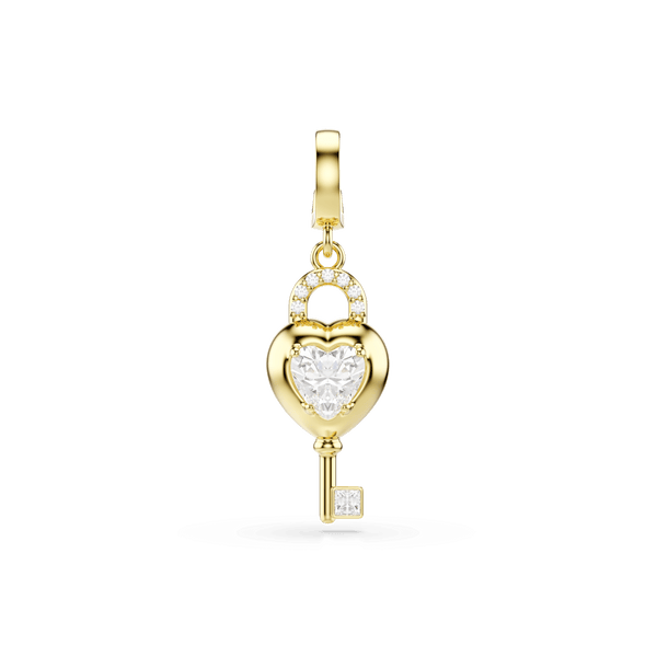 Idyllia charm, Mixed cuts, Heart with key, White, 18K gold finish — article 5742959