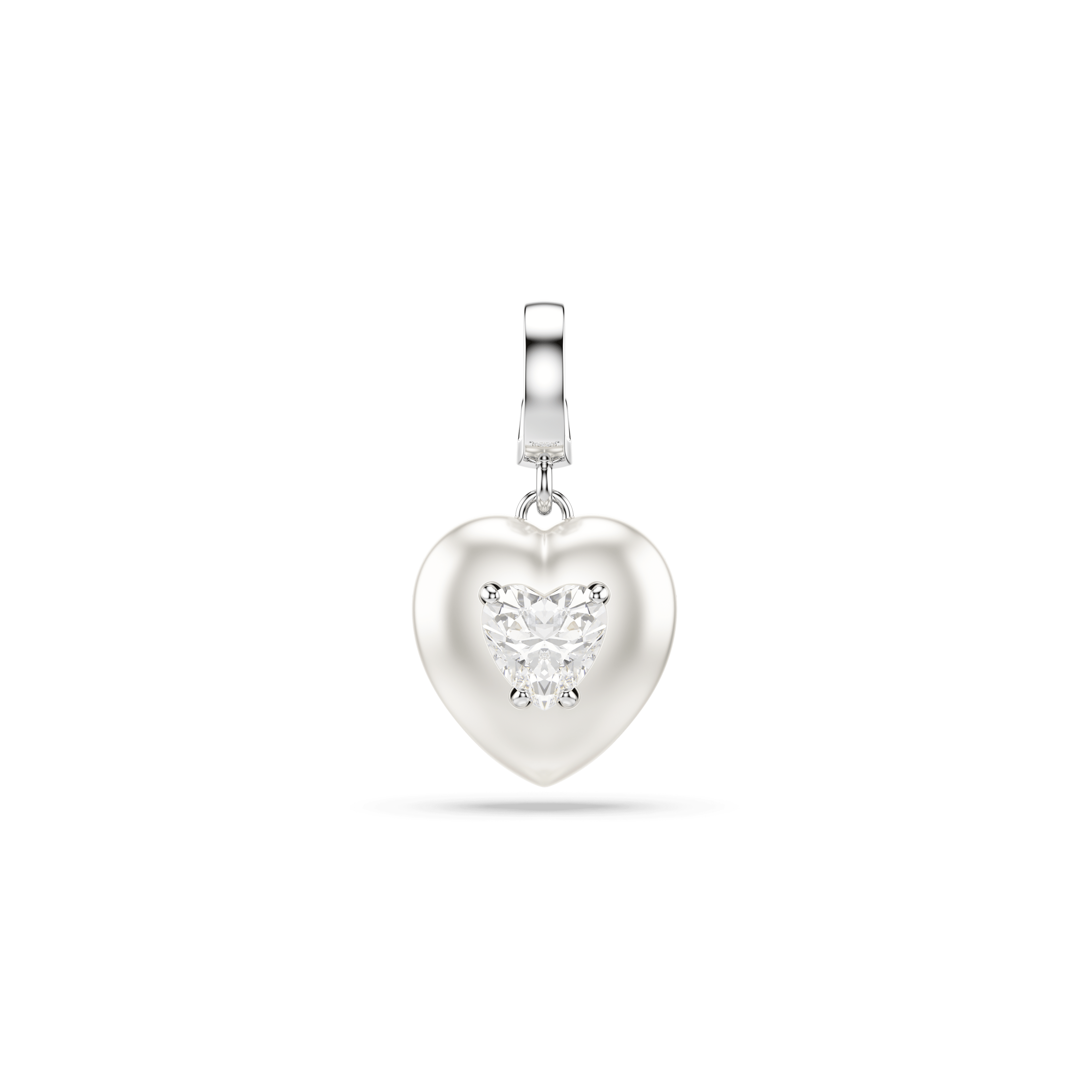Swarovski Idyllia charm, Mixed cuts, Pearl-colored coating, Heart, White, Rhodium plated — article 5742960