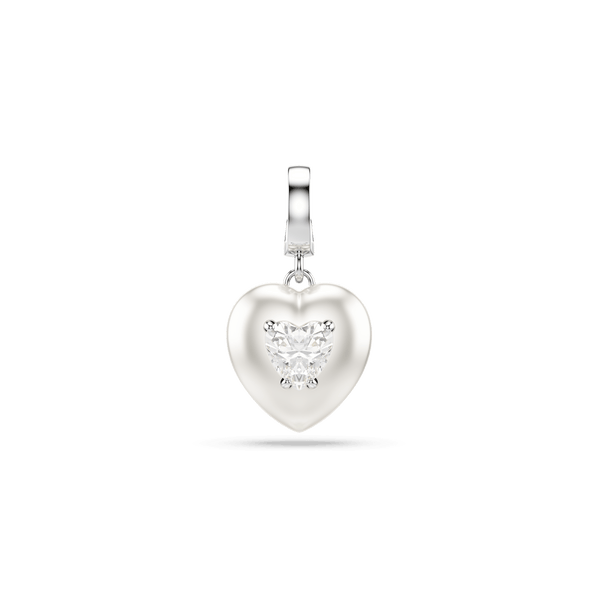 Idyllia charm, Mixed cuts, Pearl-colored coating, Heart, White, Rhodium plated — article 5742960