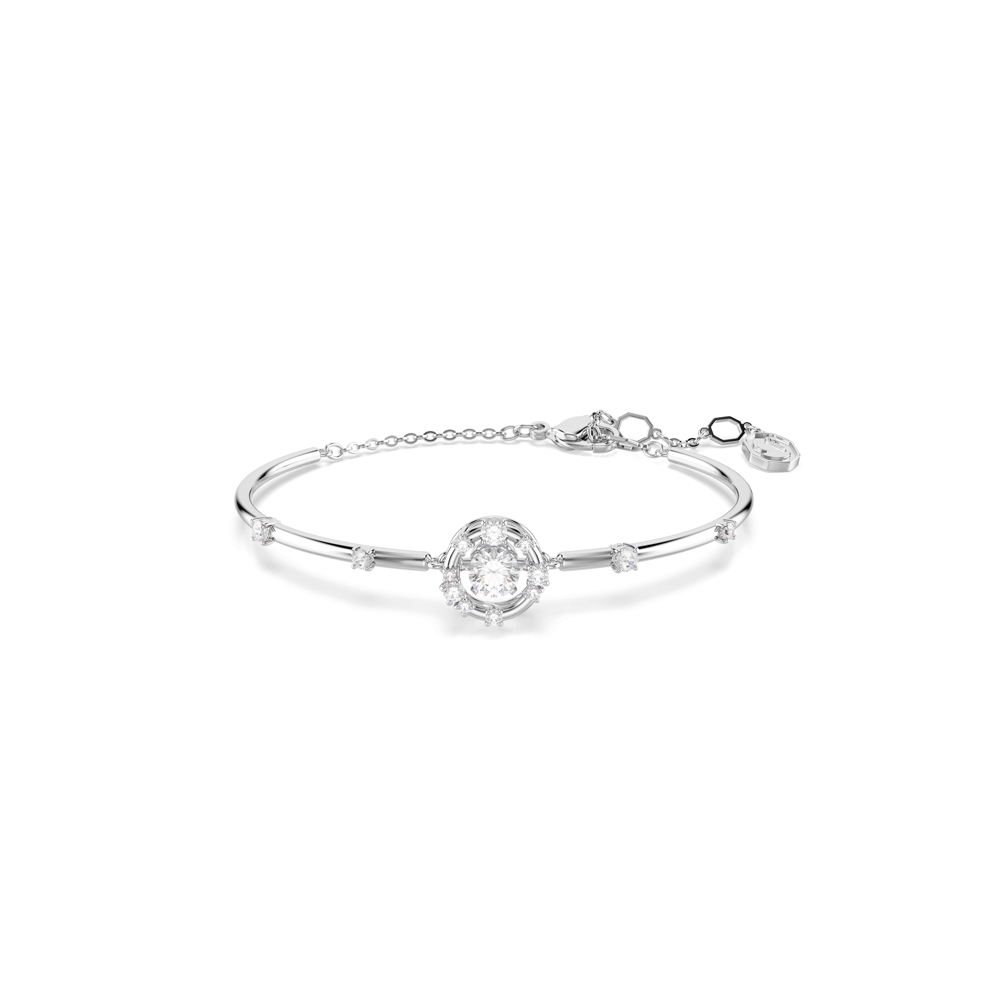 Swarovski Constella bangle, Round cut, Dancing stone, White, Rhodium plated — article 5743523