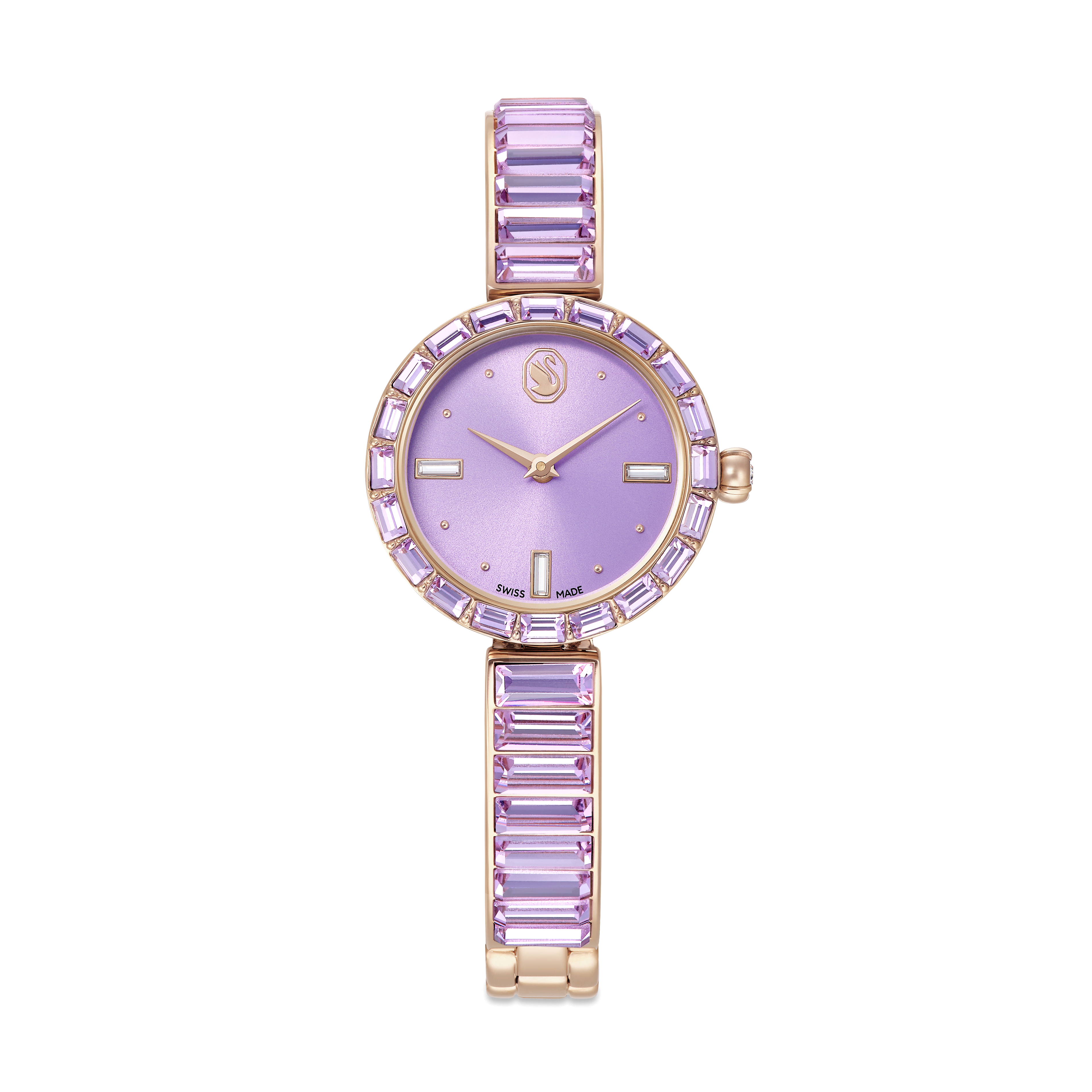 Swarovski Matrix bangle watch, Swiss Made, Crystal bracelet, Purple, Champagne gold-tone finish — article 5743713