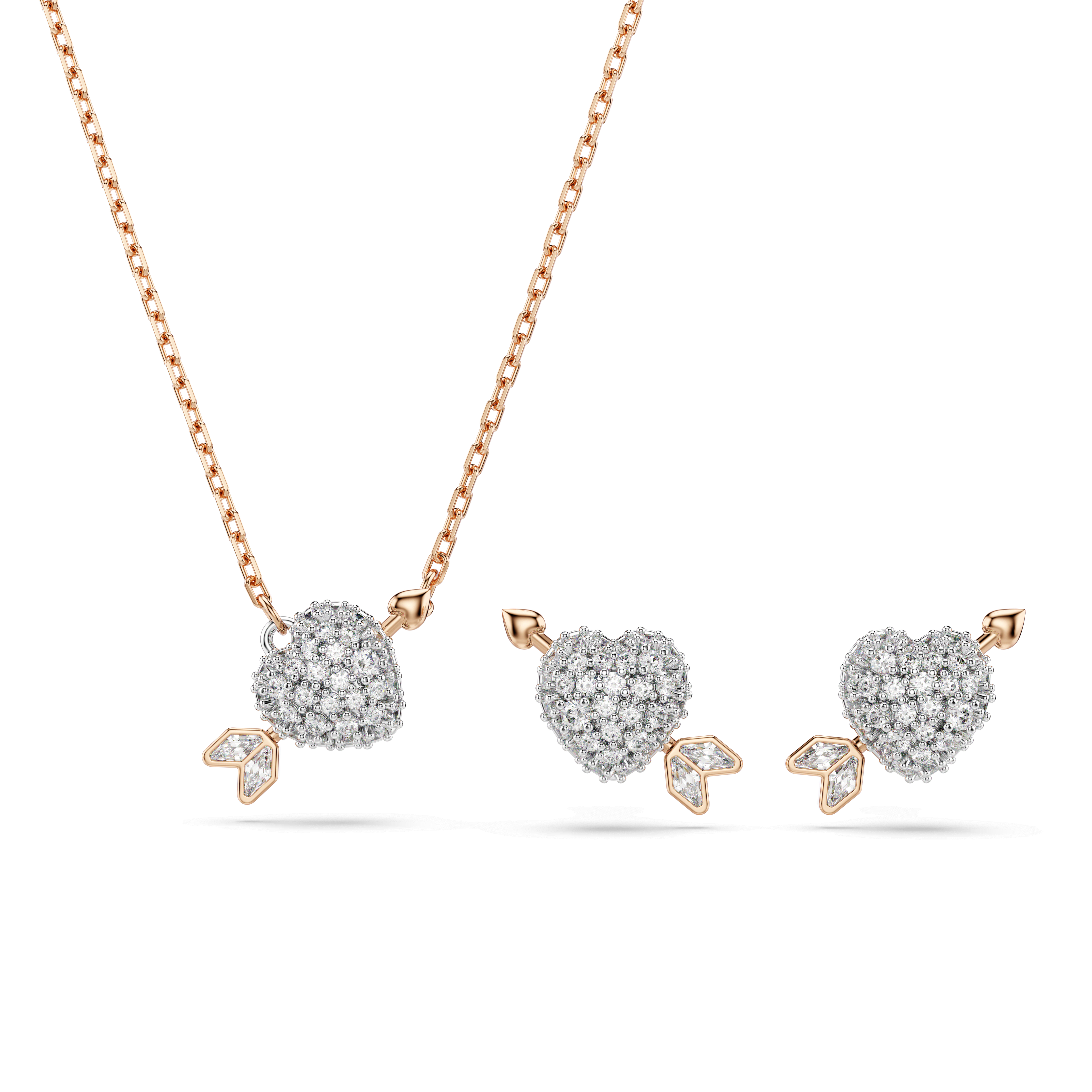 Swarovski Idyllia set, Mixed cuts, Heart with arrow, White, 18K rose gold finish — article 5745580