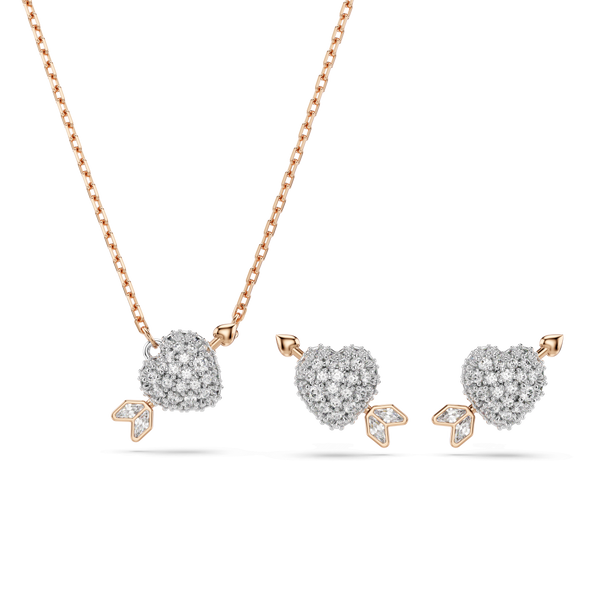 Idyllia set, Mixed cuts, Heart with arrow, White, 18K rose gold finish — article 5745580