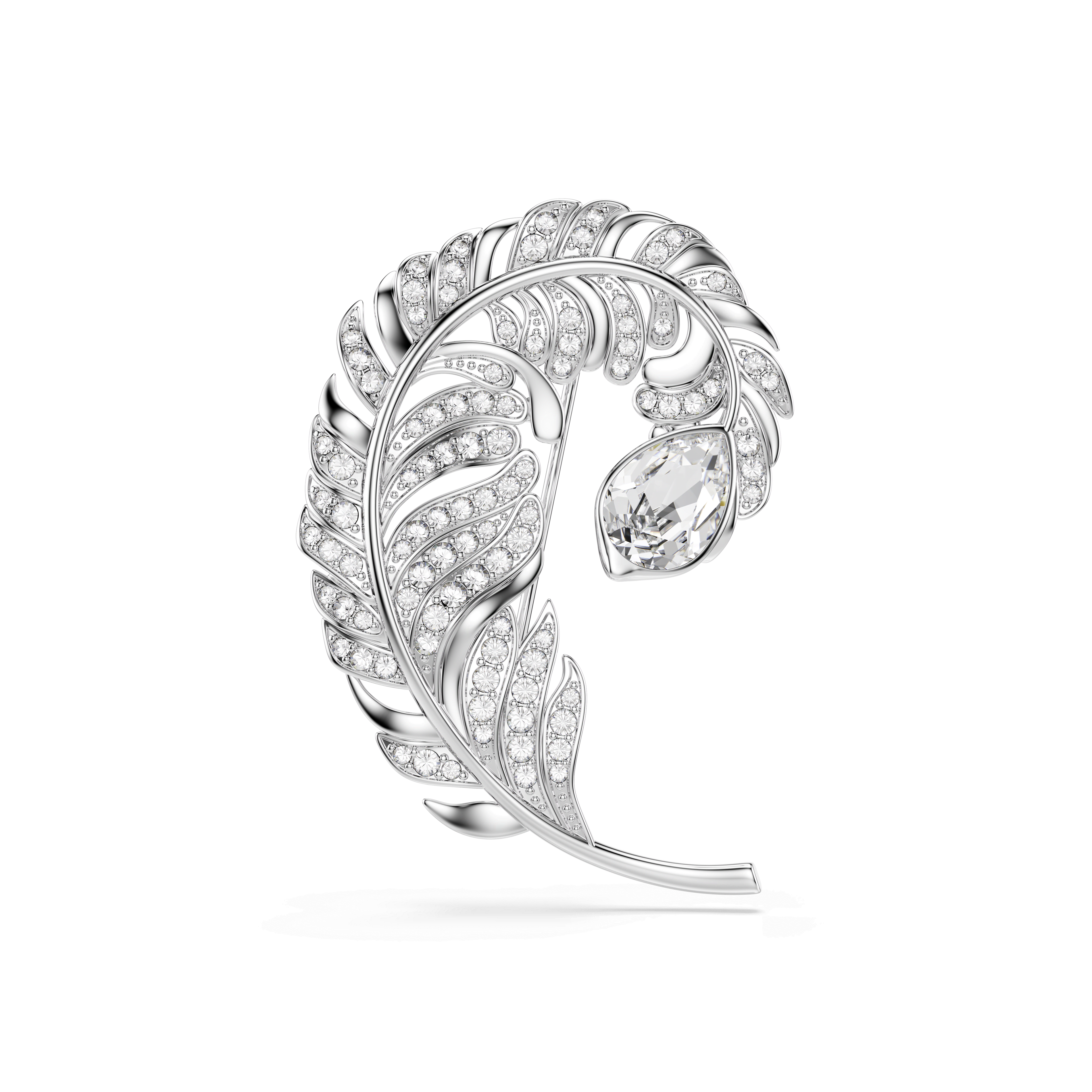 Swarovski Idyllia brooch, Mixed cuts, Feather, Rhodium plated — article 5747549