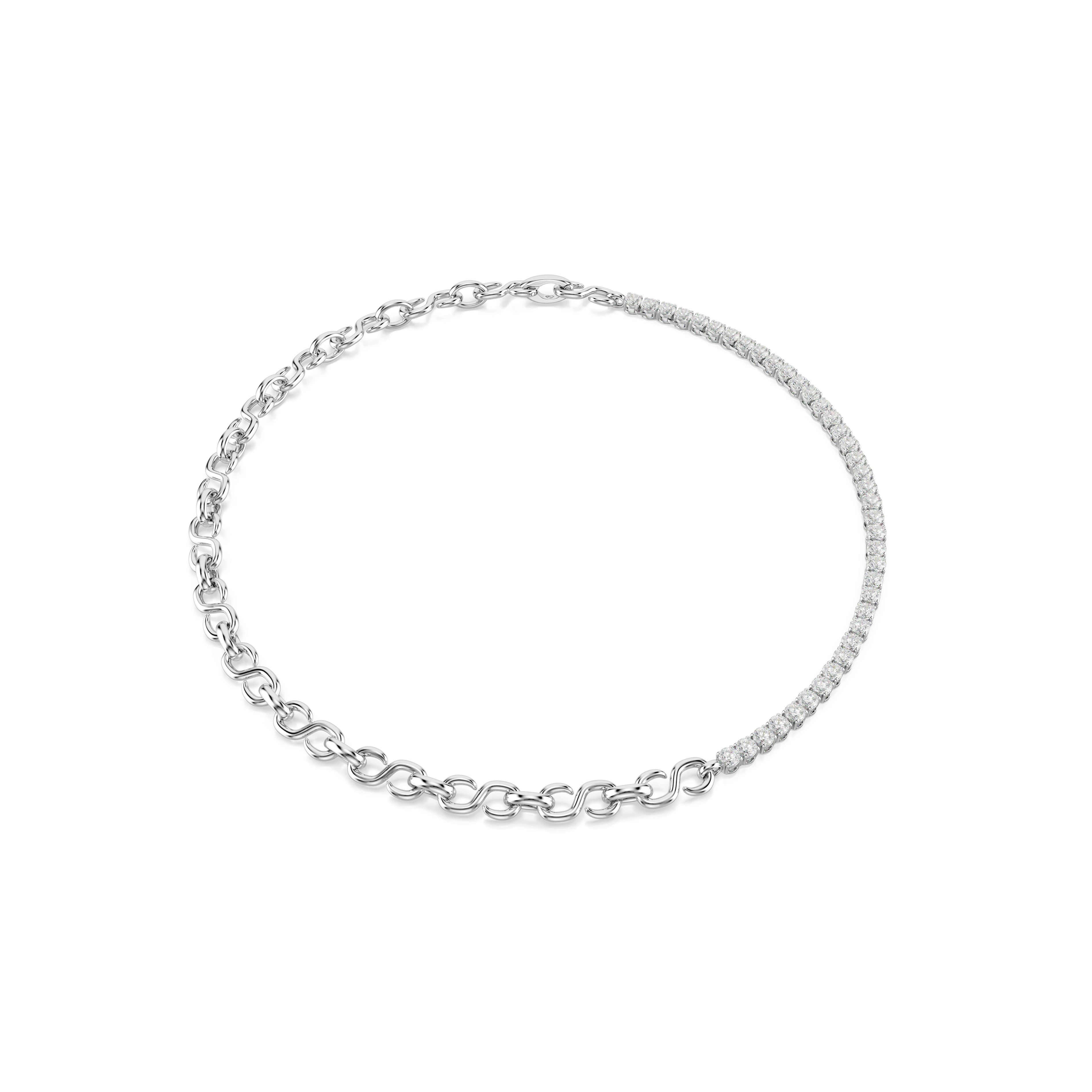 Swarovski Matrix necklace, S-shape, Round cut, White, Rhodium plated — article 5747732