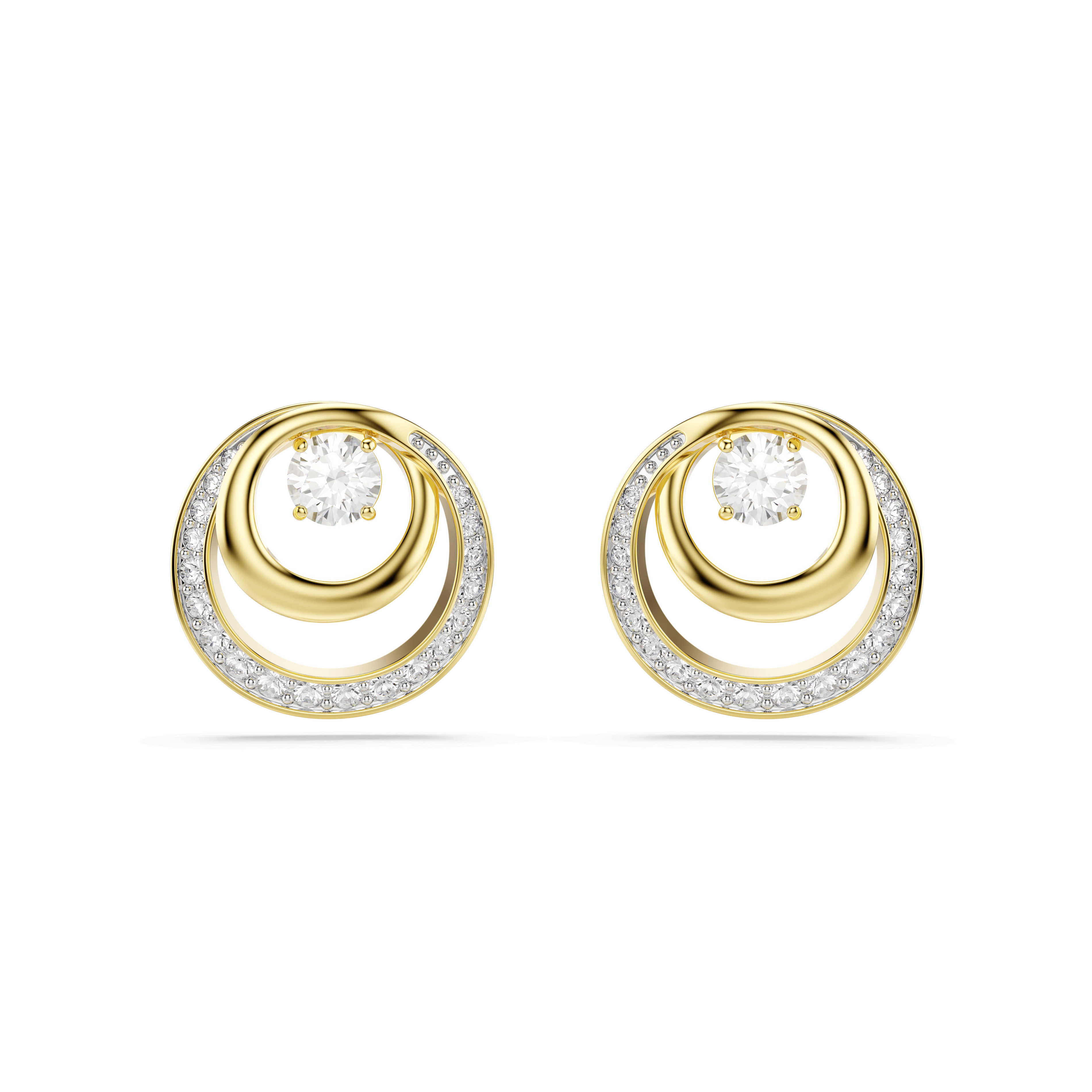 Swarovski Hyperbola stud earrings, Round cut, White, 18K gold finish — article 5747824