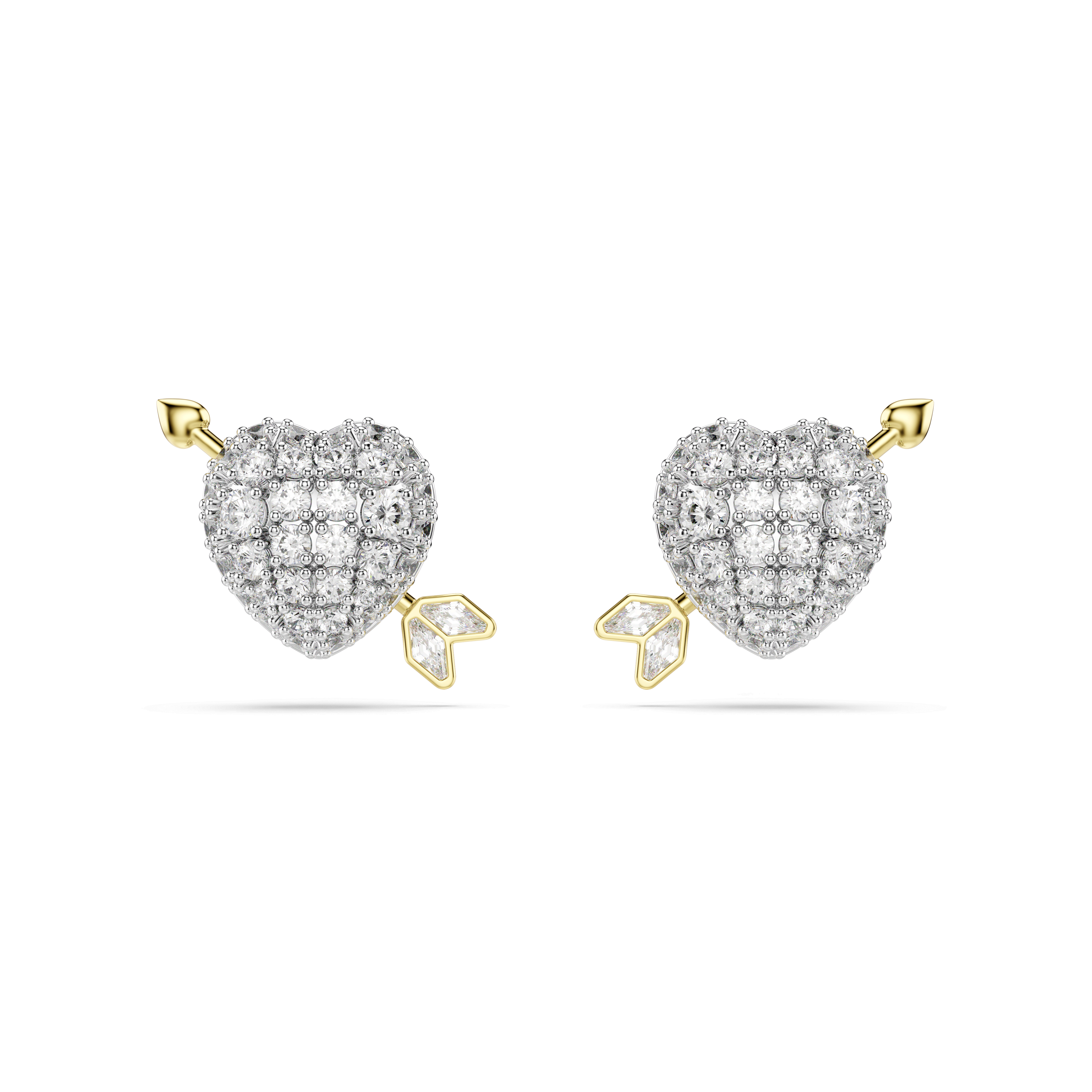 Swarovski Idyllia stud earrings, Mixed cuts, Heart with arrow, White, Mixed metal finish — article 5747827