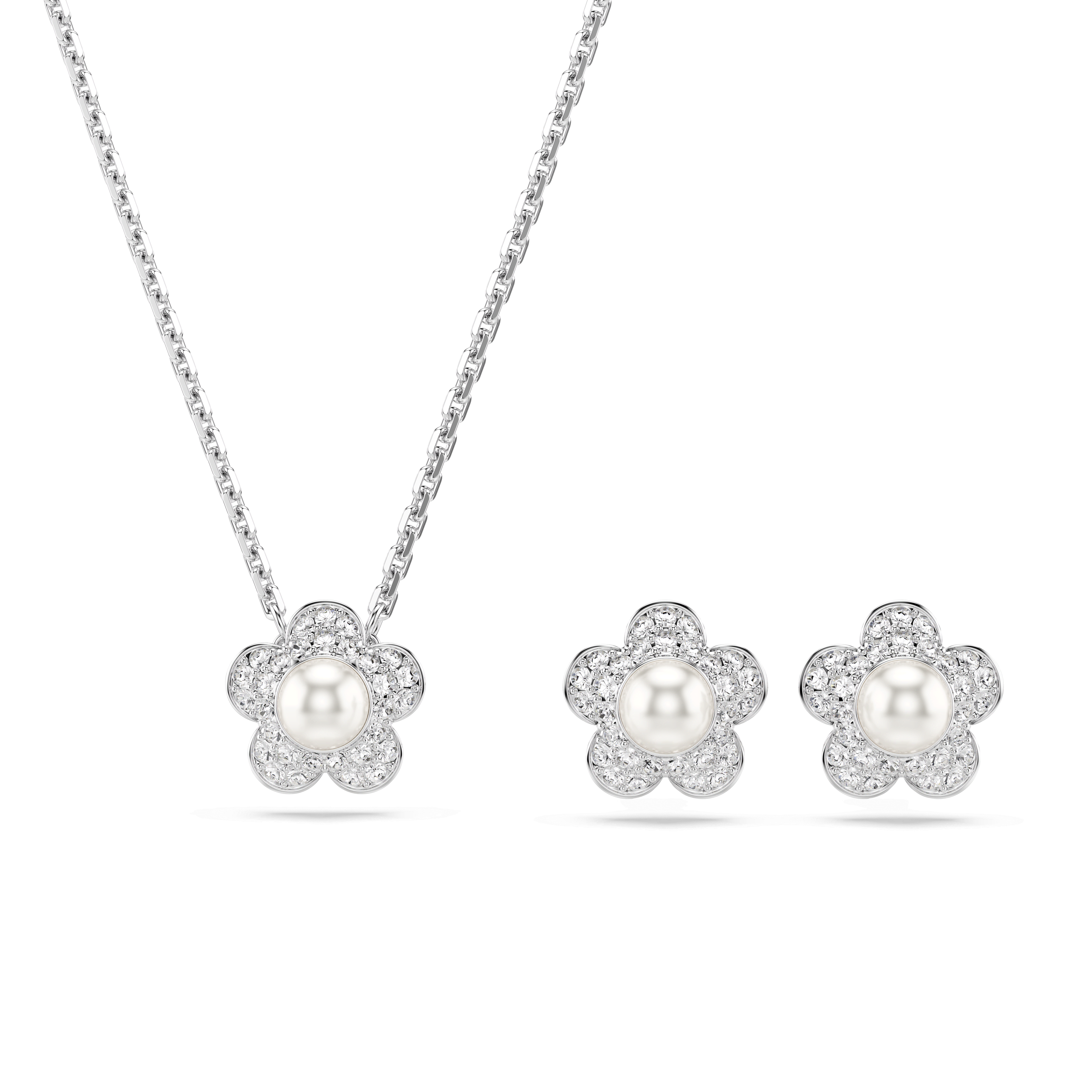 Swarovski Ariana Grande x Swarovski set, Crystal pearl, Round cut, Flower, White, Rhodium plated — article 5749180