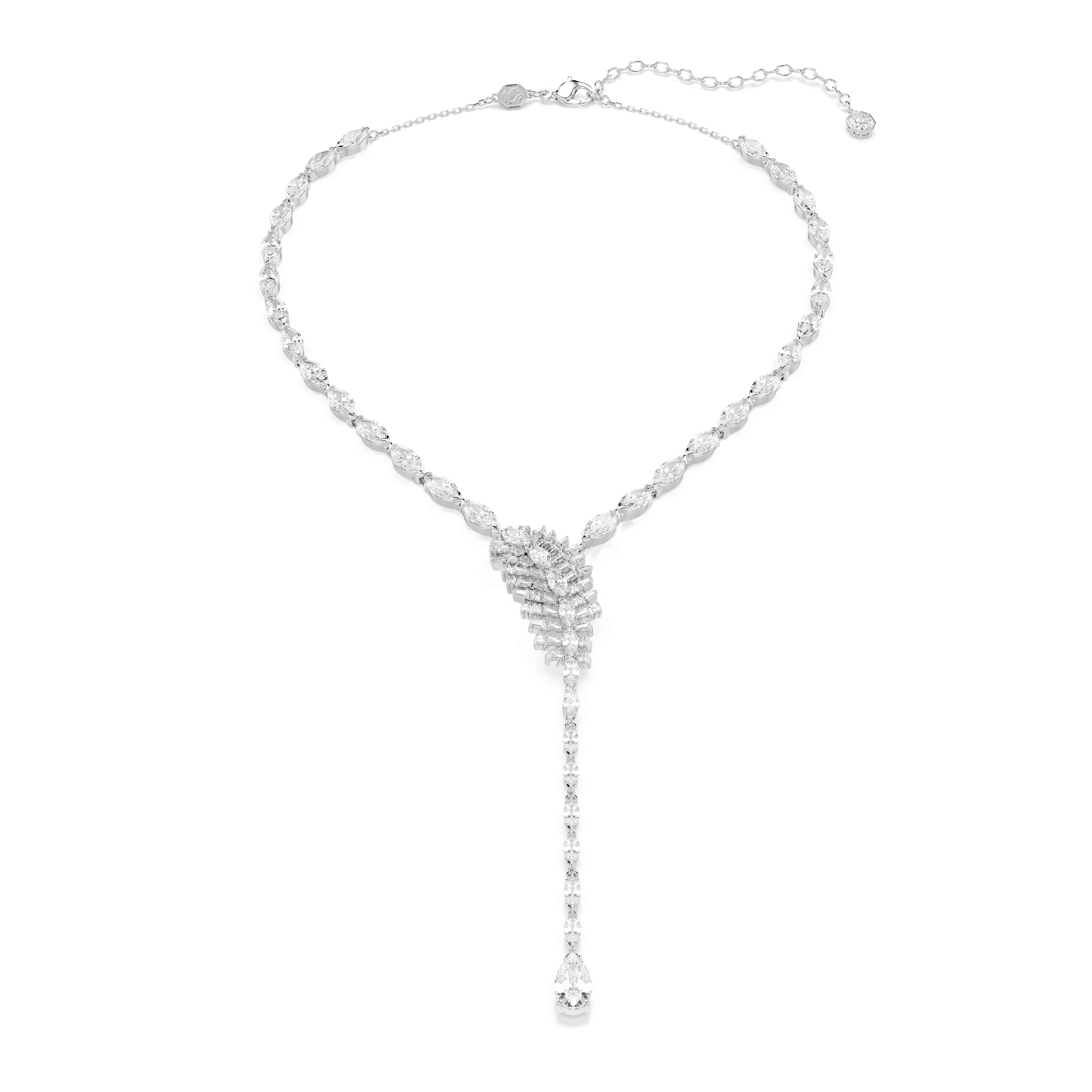 Swarovski Vienna Y necklace, Mixed cuts, Feather, White, Rhodium plated — article 5749265