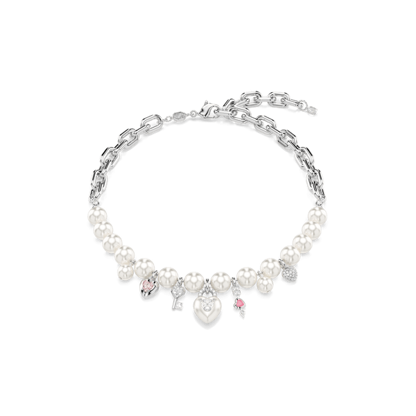 Idyllia necklace, Crystal pearl, Mixed cuts, White, Rhodium plated — article 5749601