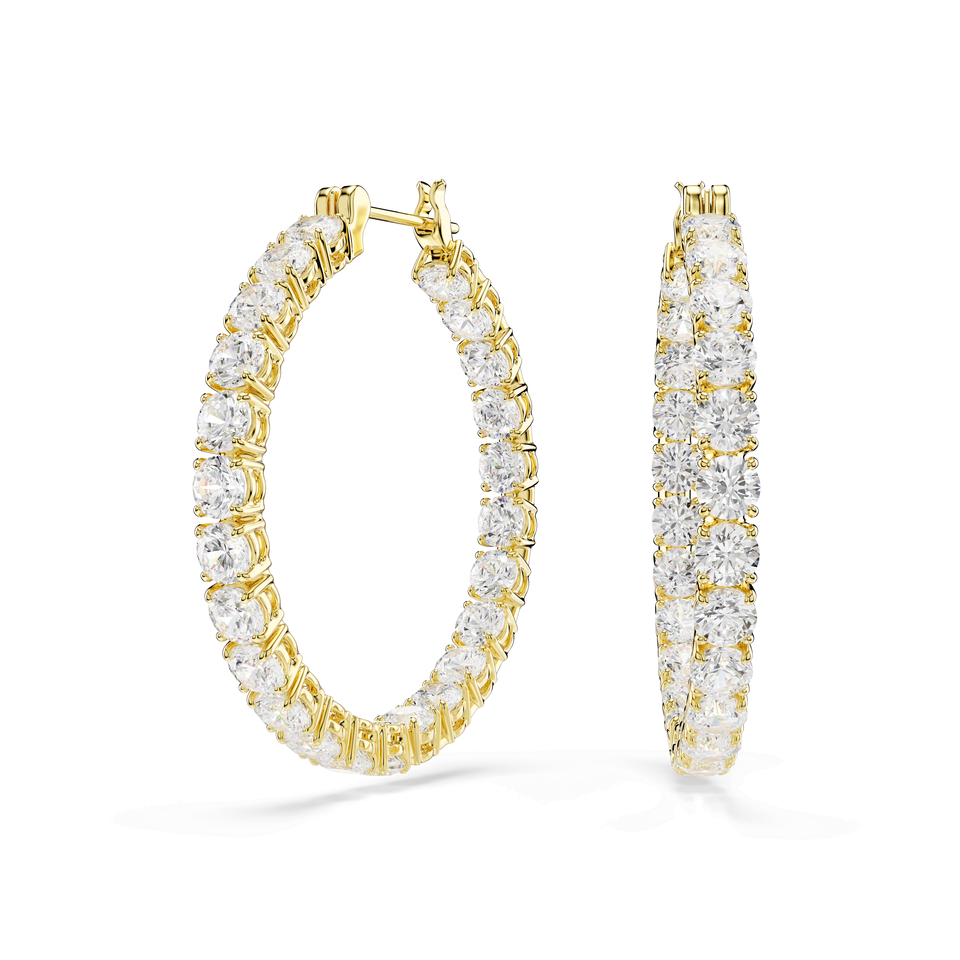Swarovski Matrix hoop earrings, Round cut, White, 18K gold finish — article 5750620