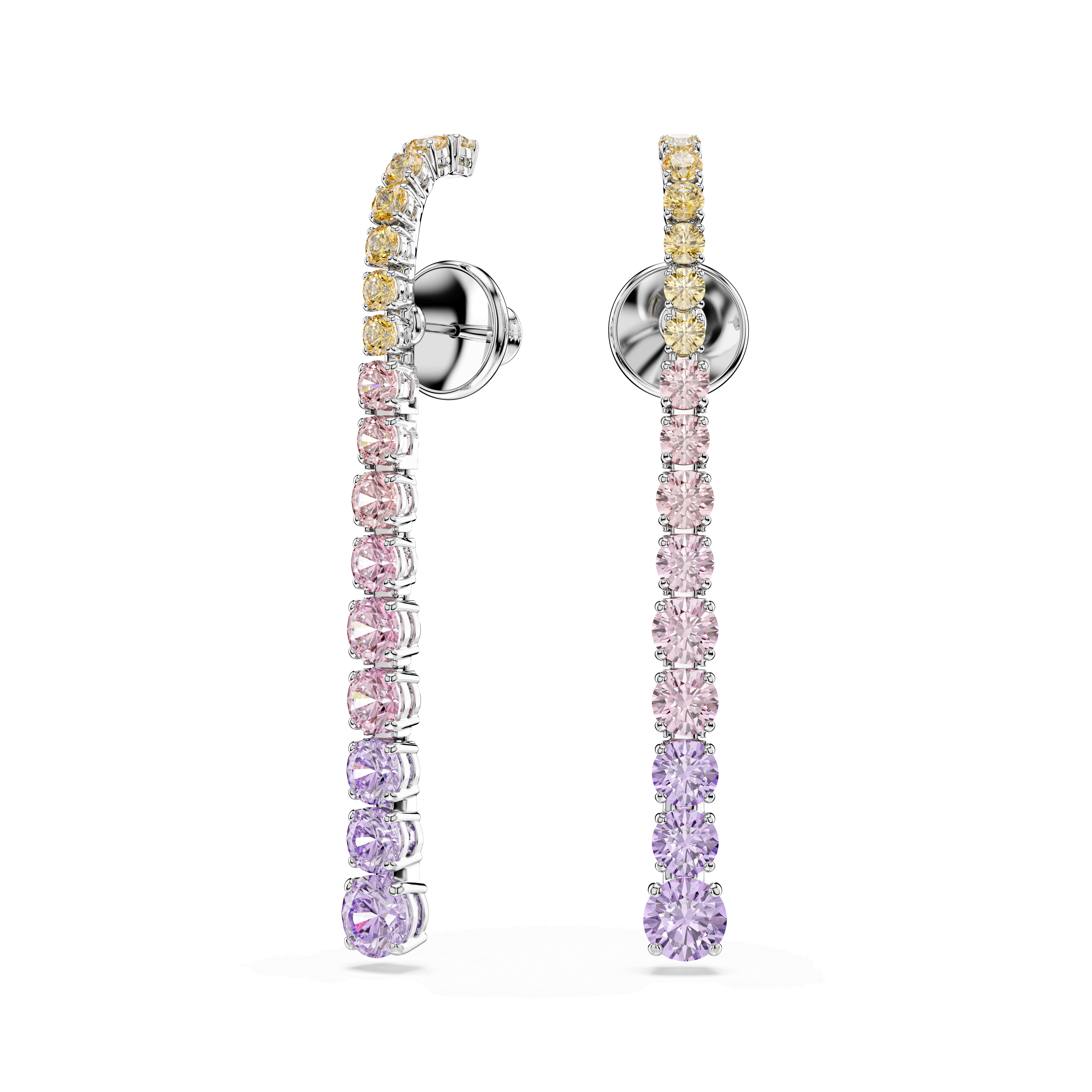 Swarovski Matrix drop earrings, Gradient of round cuts, Multicolored, Rhodium plated — article 5751195