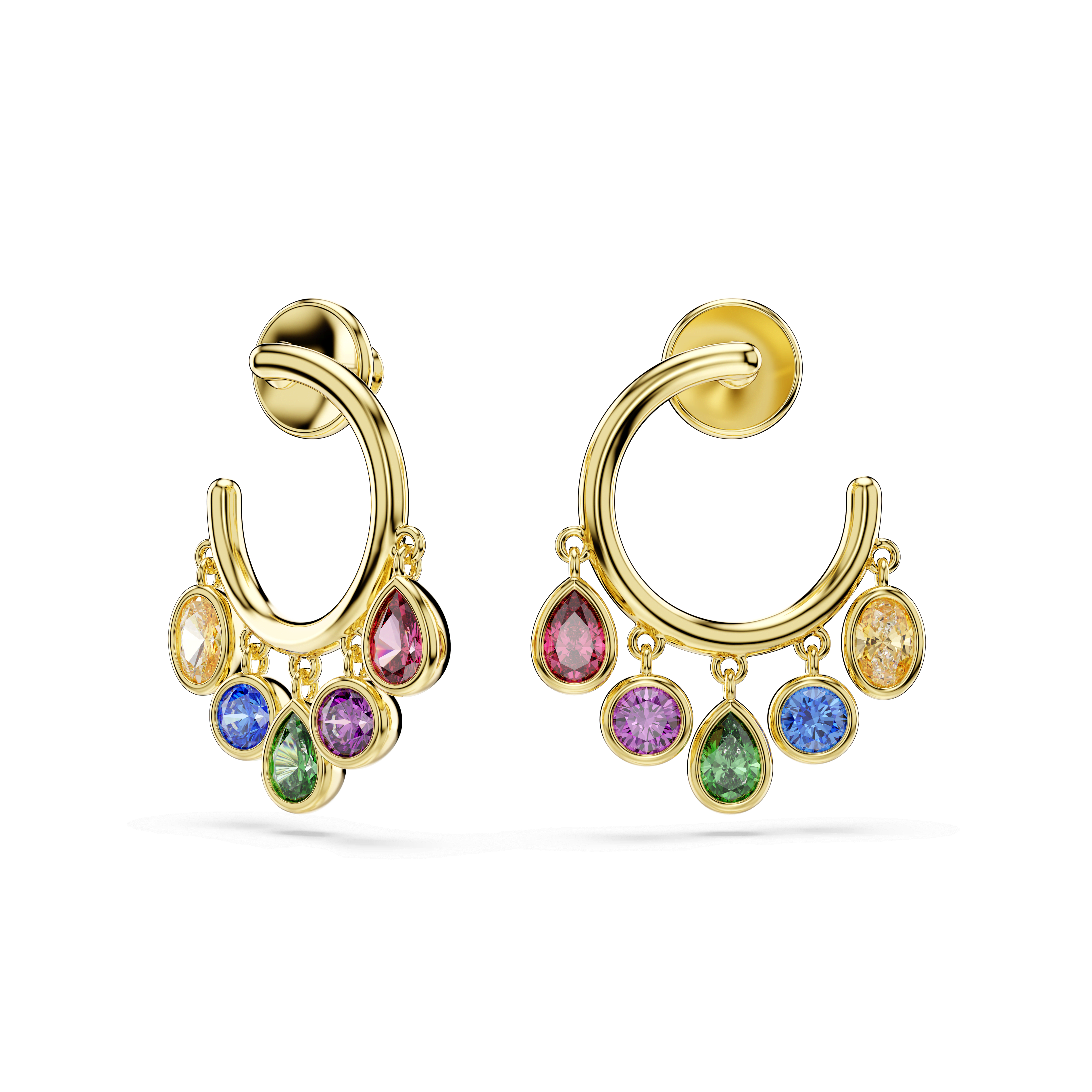 Swarovski Imber hoop earrings, Mixed cuts, Multicolored, 18K gold finish — article 5753263