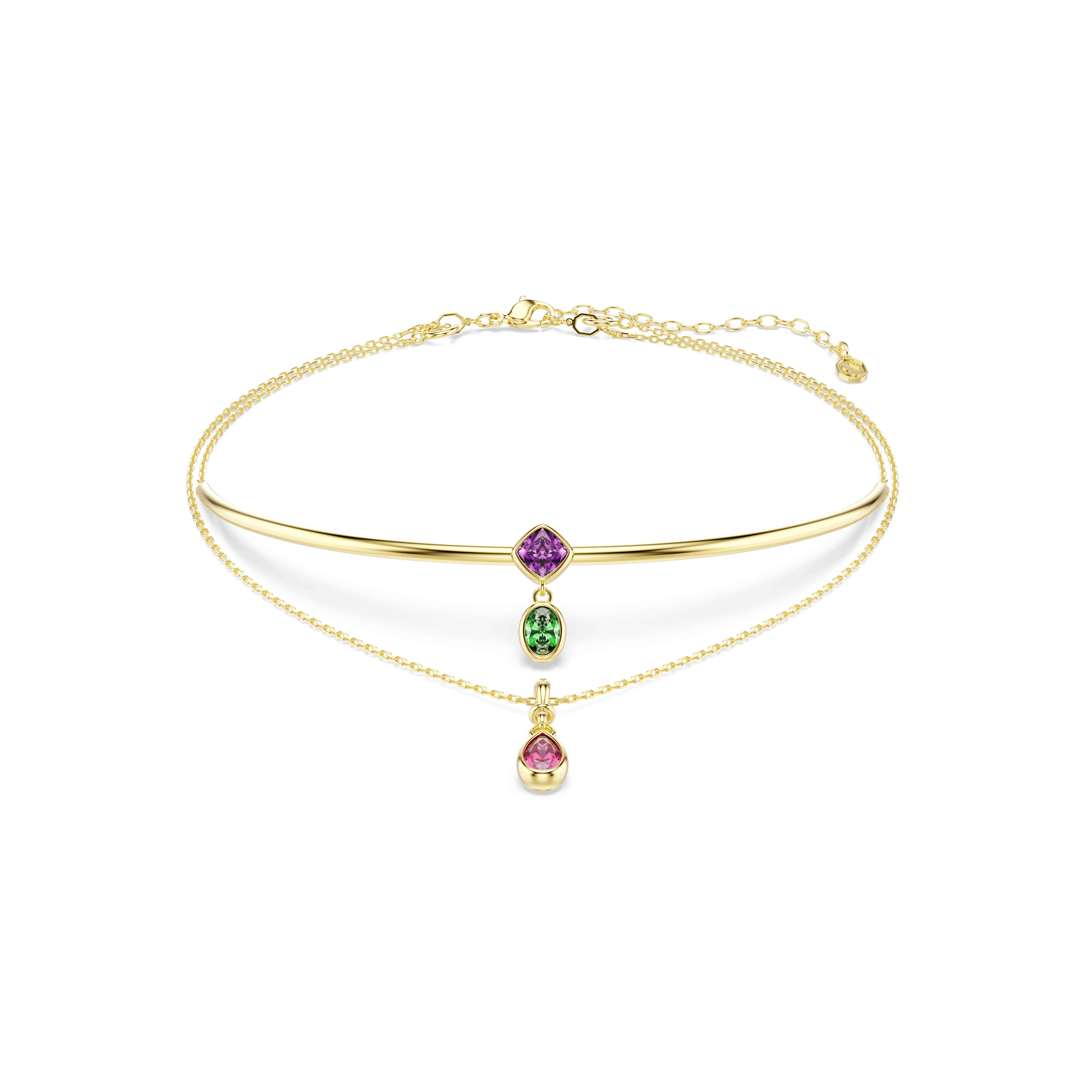 Swarovski Imber layered necklace, Mixed cuts, Multicolored, 18K gold finish — article 5753273