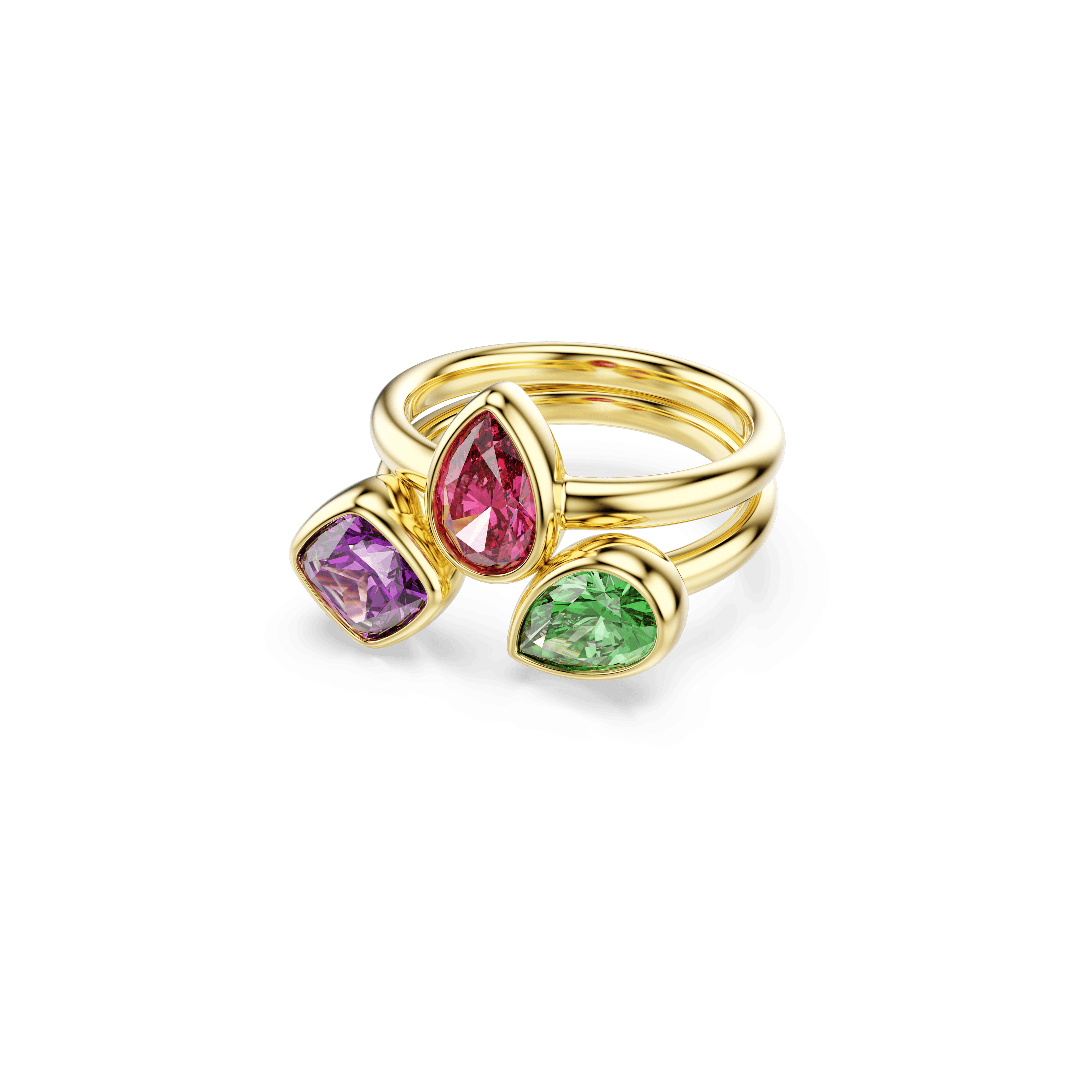 Swarovski Imber cocktail ring, Set (2), Mixed cuts, Multicolored, 18K gold finish — article 5753276