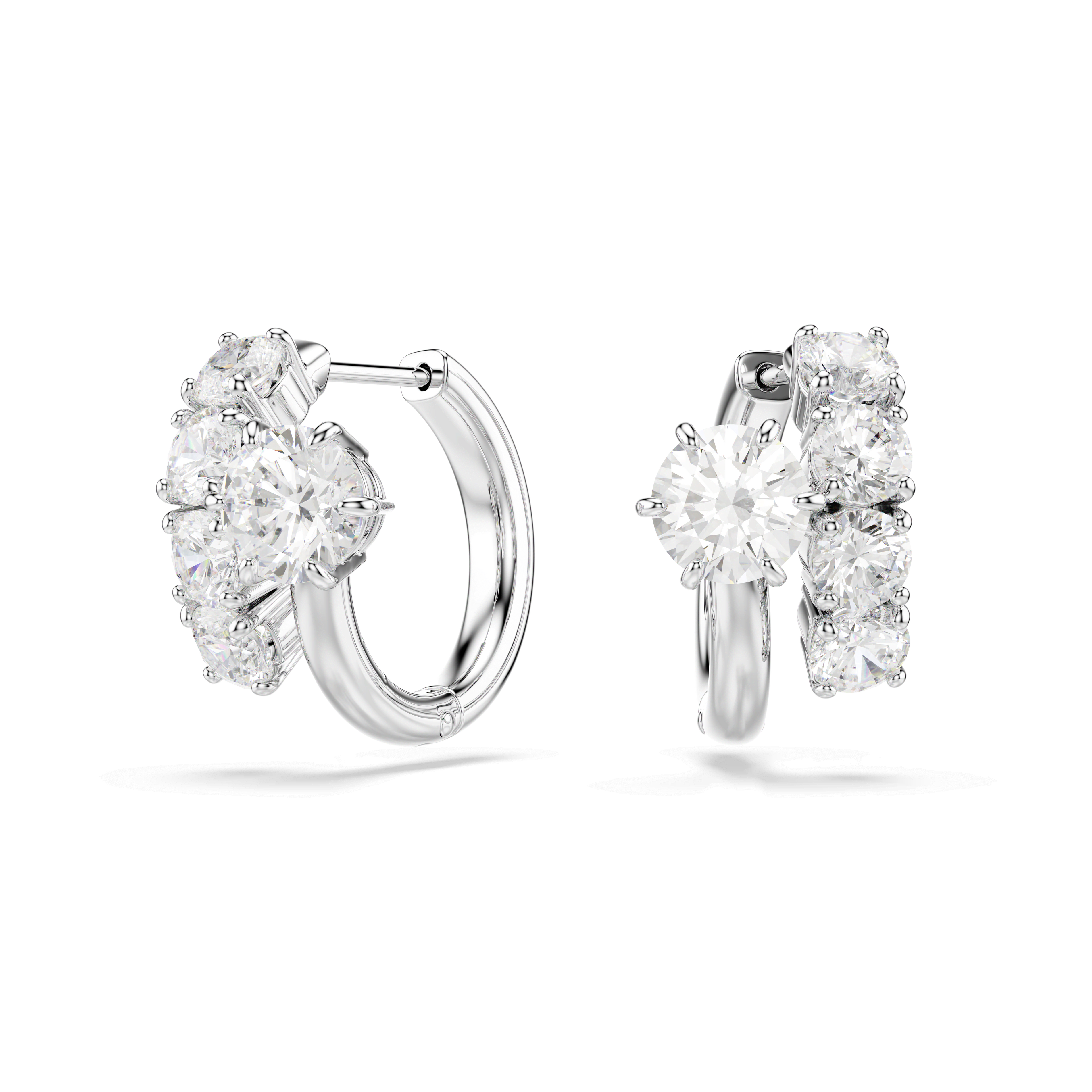 Swarovski Matrix hoop earrings, Round cut, White, Rhodium plated — article 5753572