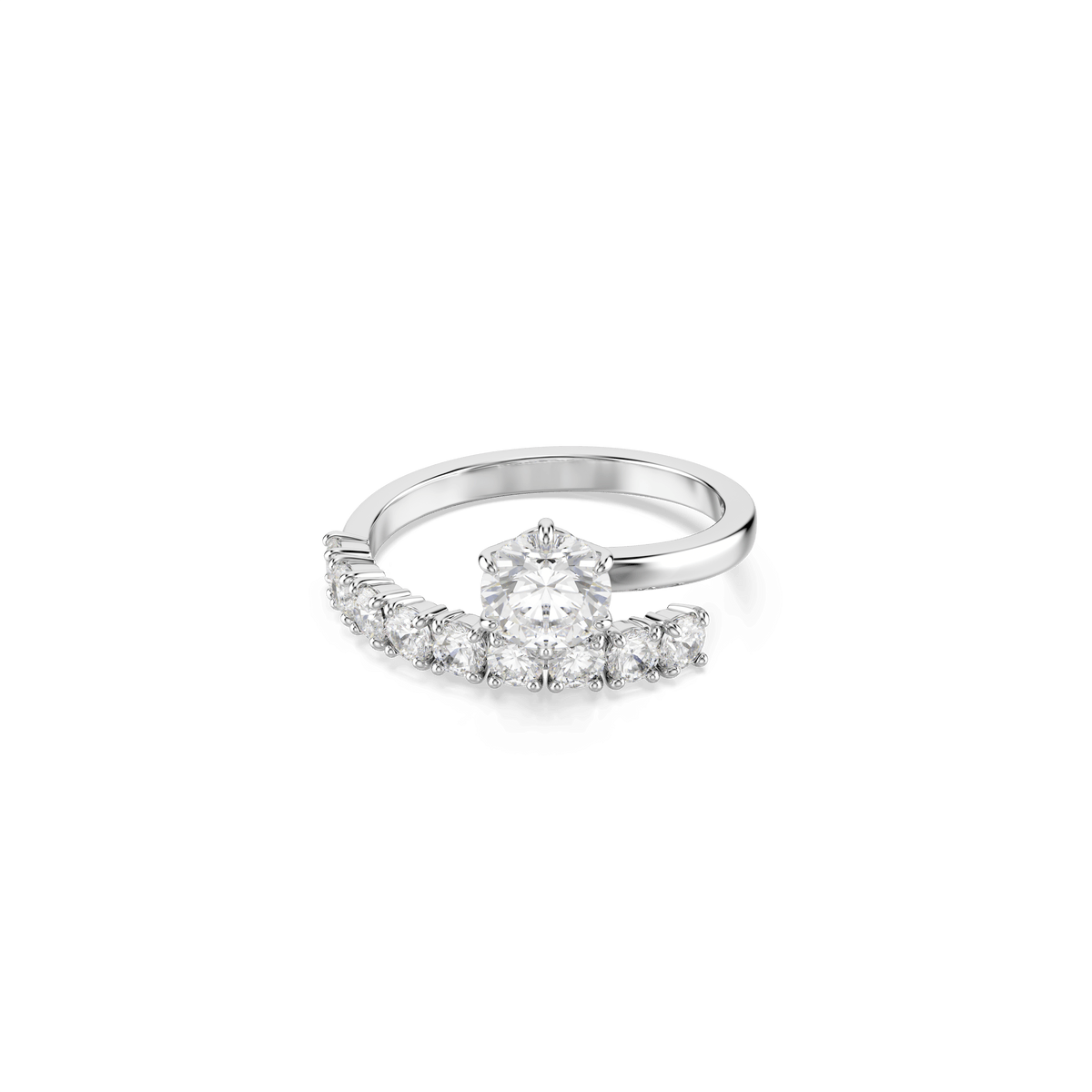 Matrix open ring, Round cut, White, Rhodium plated