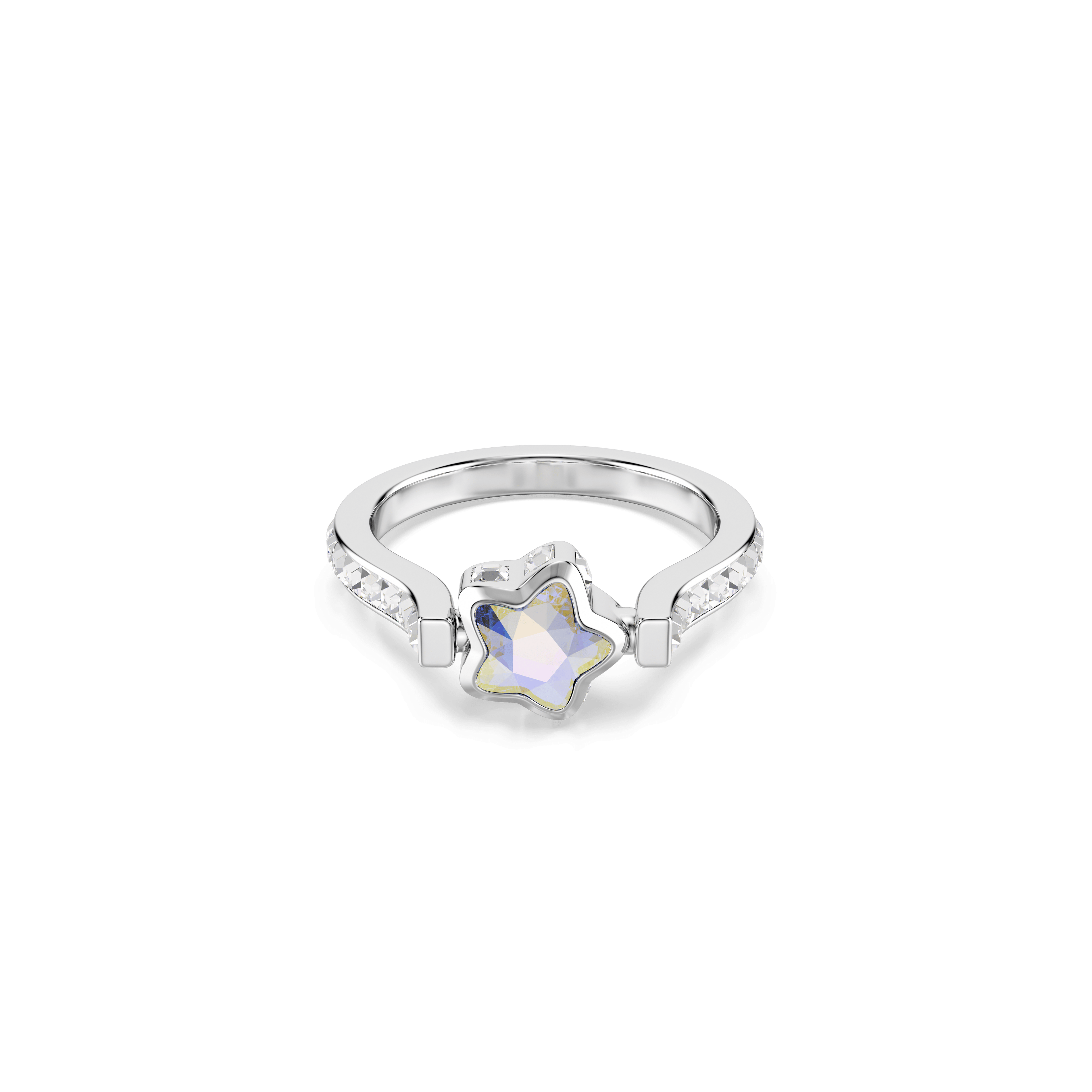 Swarovski Chroma ring, Mixed cuts, Star, White, Rhodium plated — article 5754173
