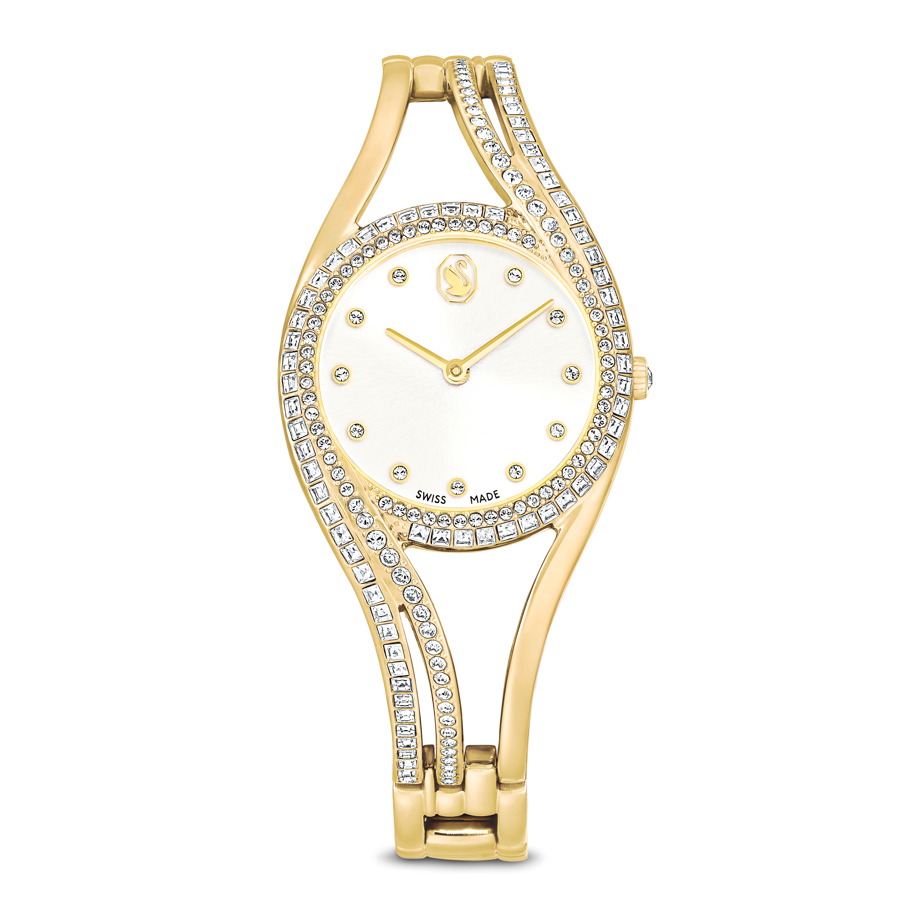Swarovski Hyperbola bangle watch, Swiss Made, Metal bracelet, Gold tone, Gold-tone finish — article 5754534