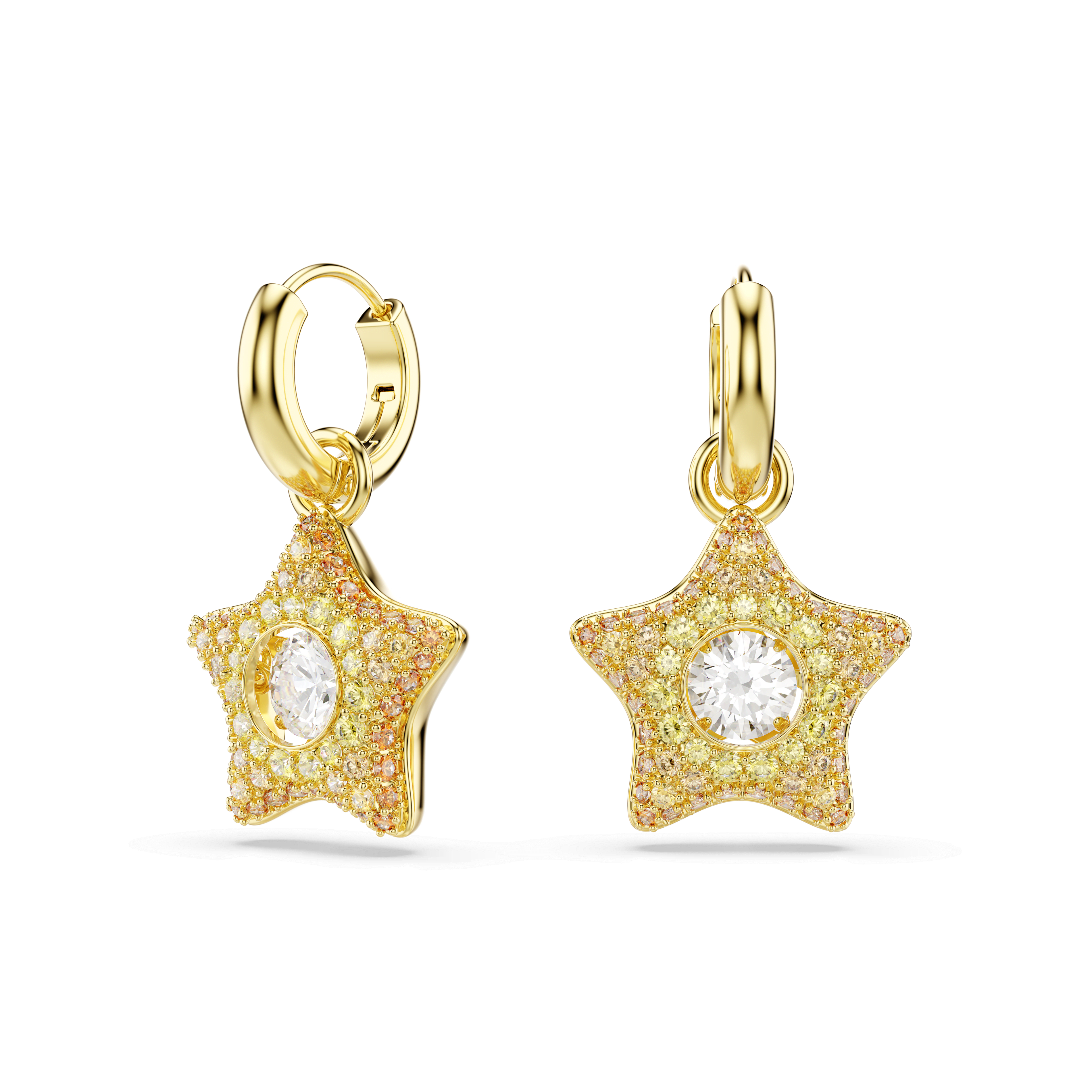 Swarovski Sublima drop earrings, Round cut, Star, Multicolored, 18K gold finish — article 5755274