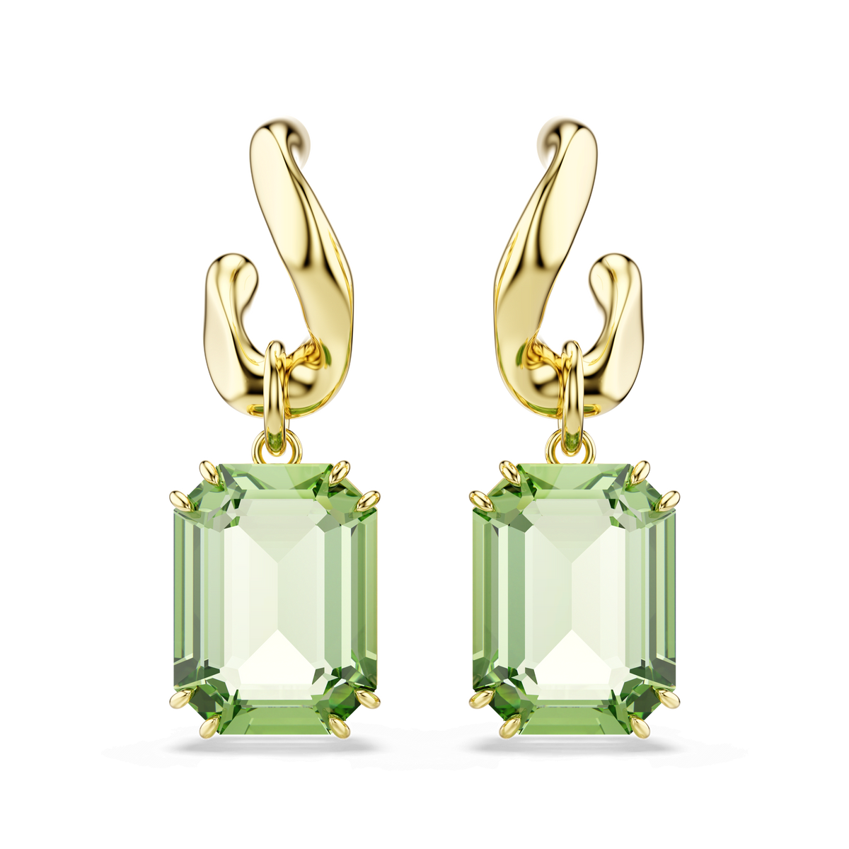 Millenia drop earrings, Octagon cut, Green, 18K gold finish