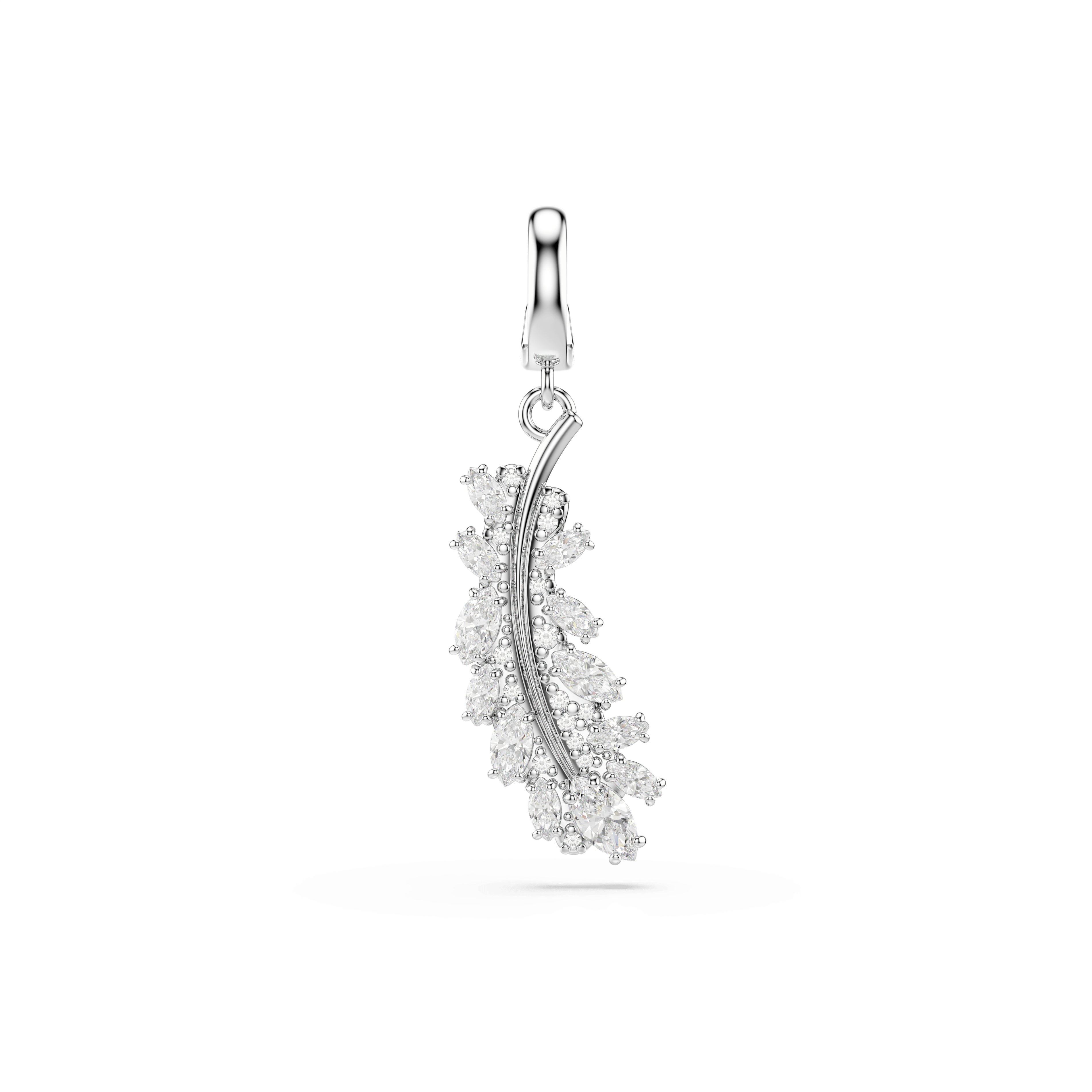 Swarovski Vienna charm, Mixed cuts, Feather, White, Rhodium plated — article 5757739