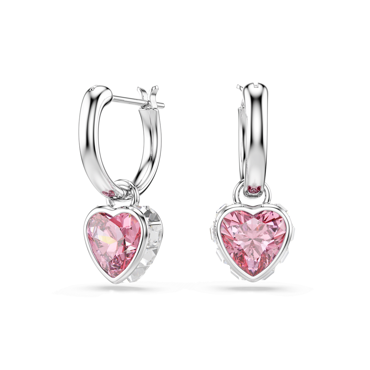 Chroma drop earrings, Heart, Pink, Rhodium plated