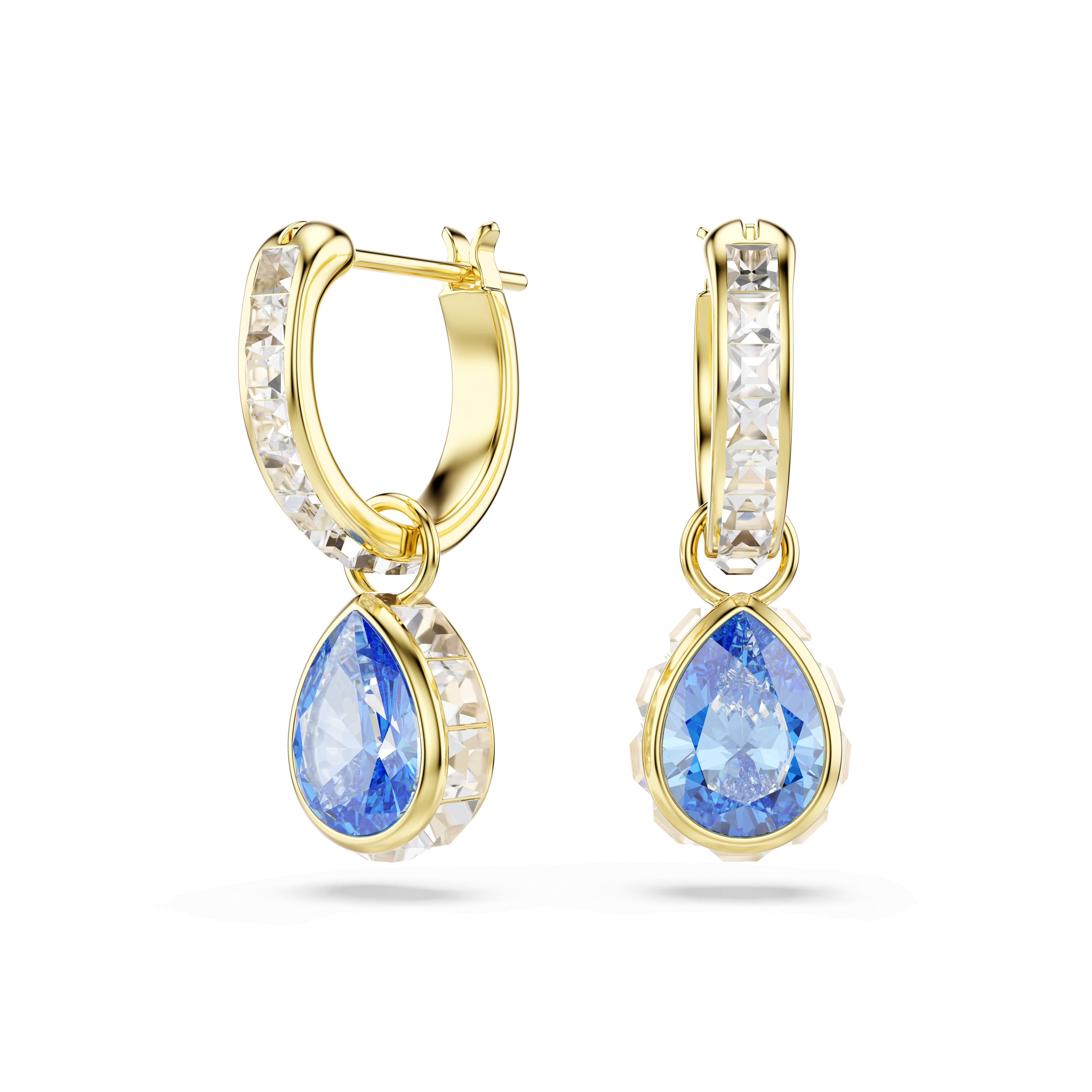 Swarovski Chroma drop earrings, Pear cut, Blue, 18K gold finish — article 5757815