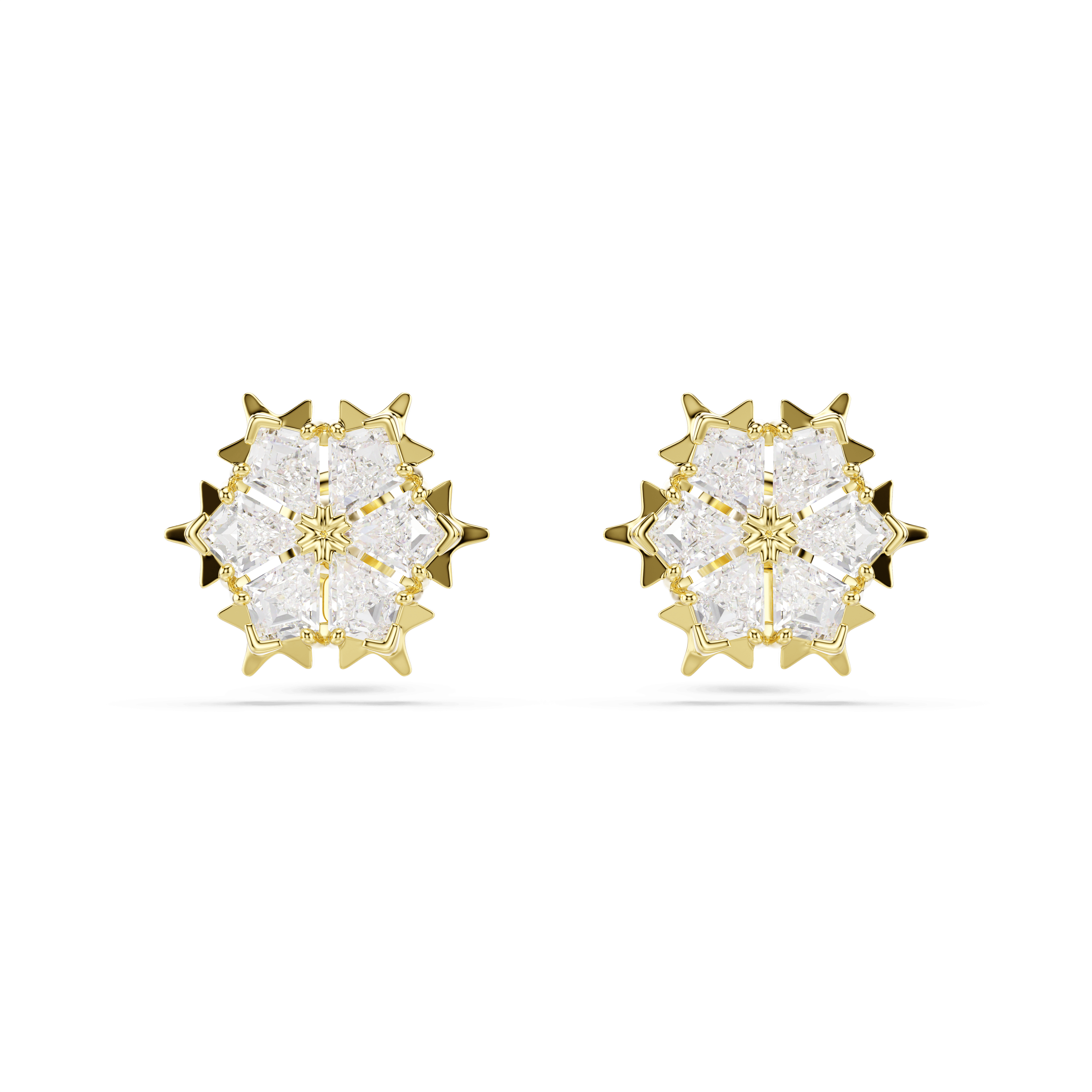 Swarovski Magic stud earrings, Mixed cuts, Snowflake, White, 18K gold finish — article 5757816