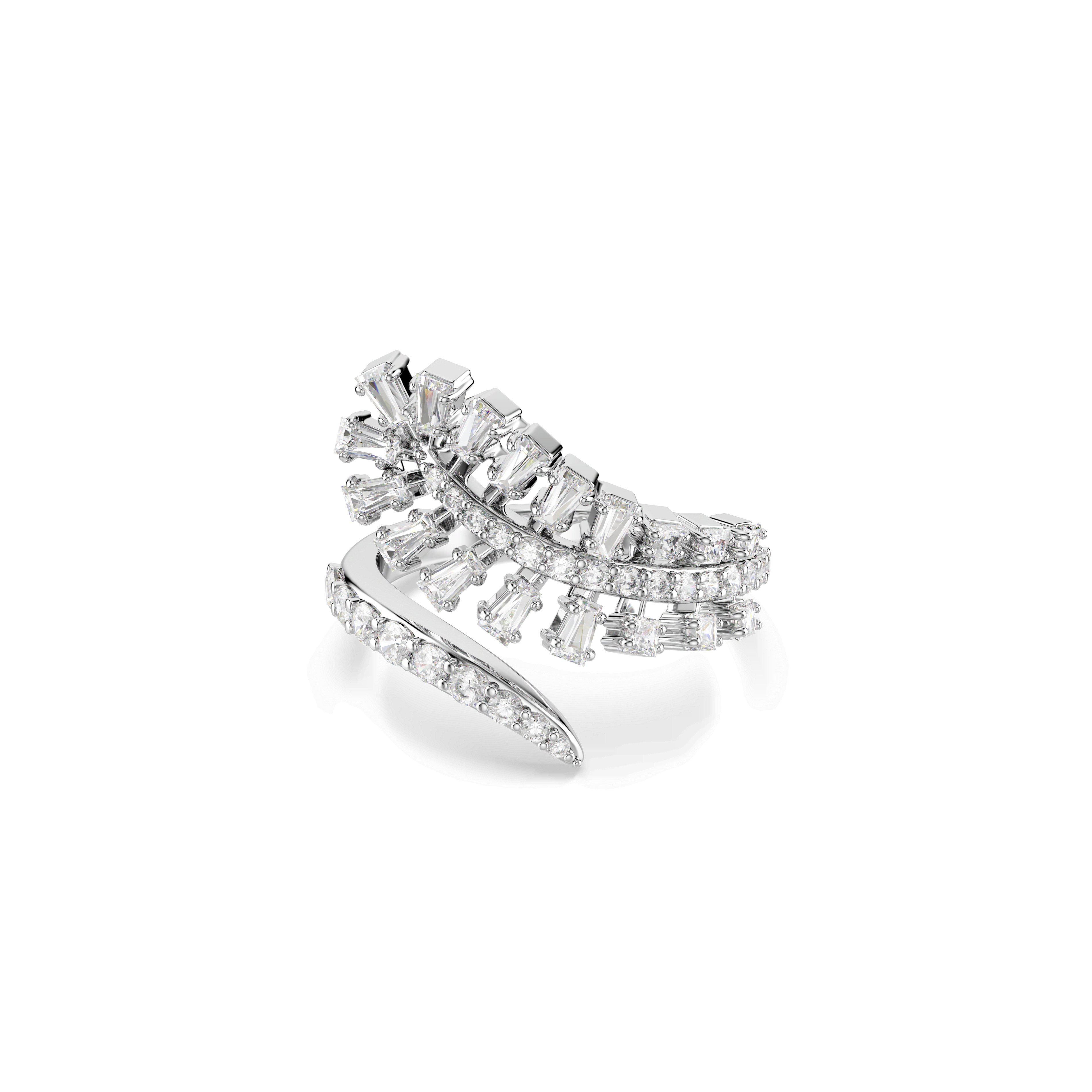 Swarovski Vienna open ring, Mixed cuts, Feather, White, Rhodium plated — article 5757835