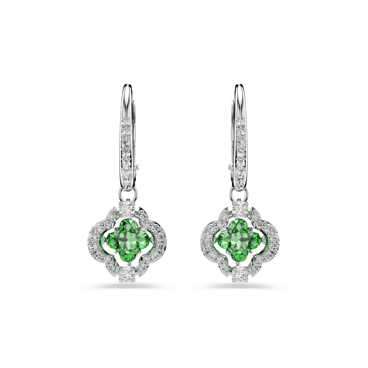 Una Angelic drop earrings, Mixed cuts, Green, Rhodium plated
