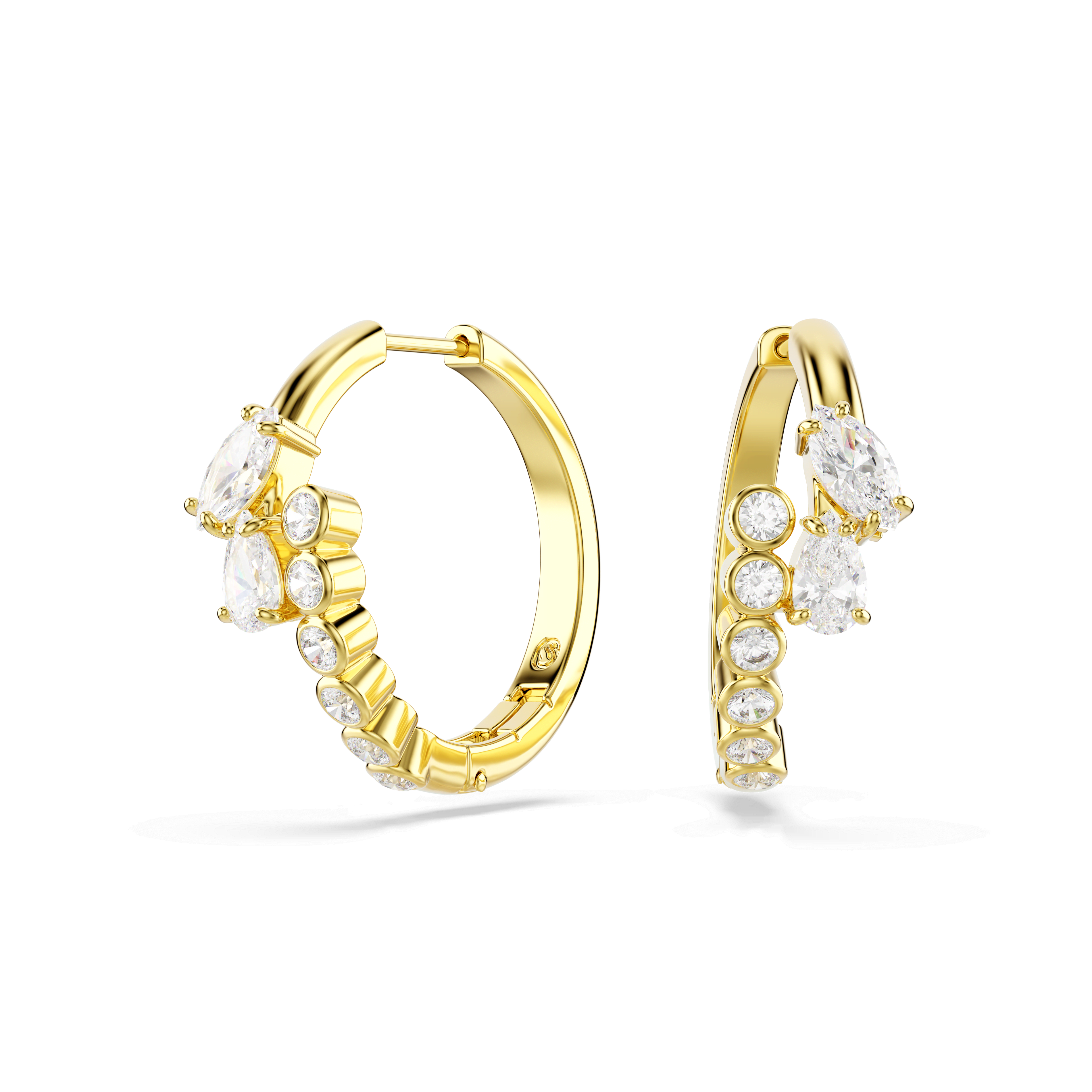 Swarovski Mesmera hoop earrings, Mixed cuts, White, 18K gold finish — article 5761975