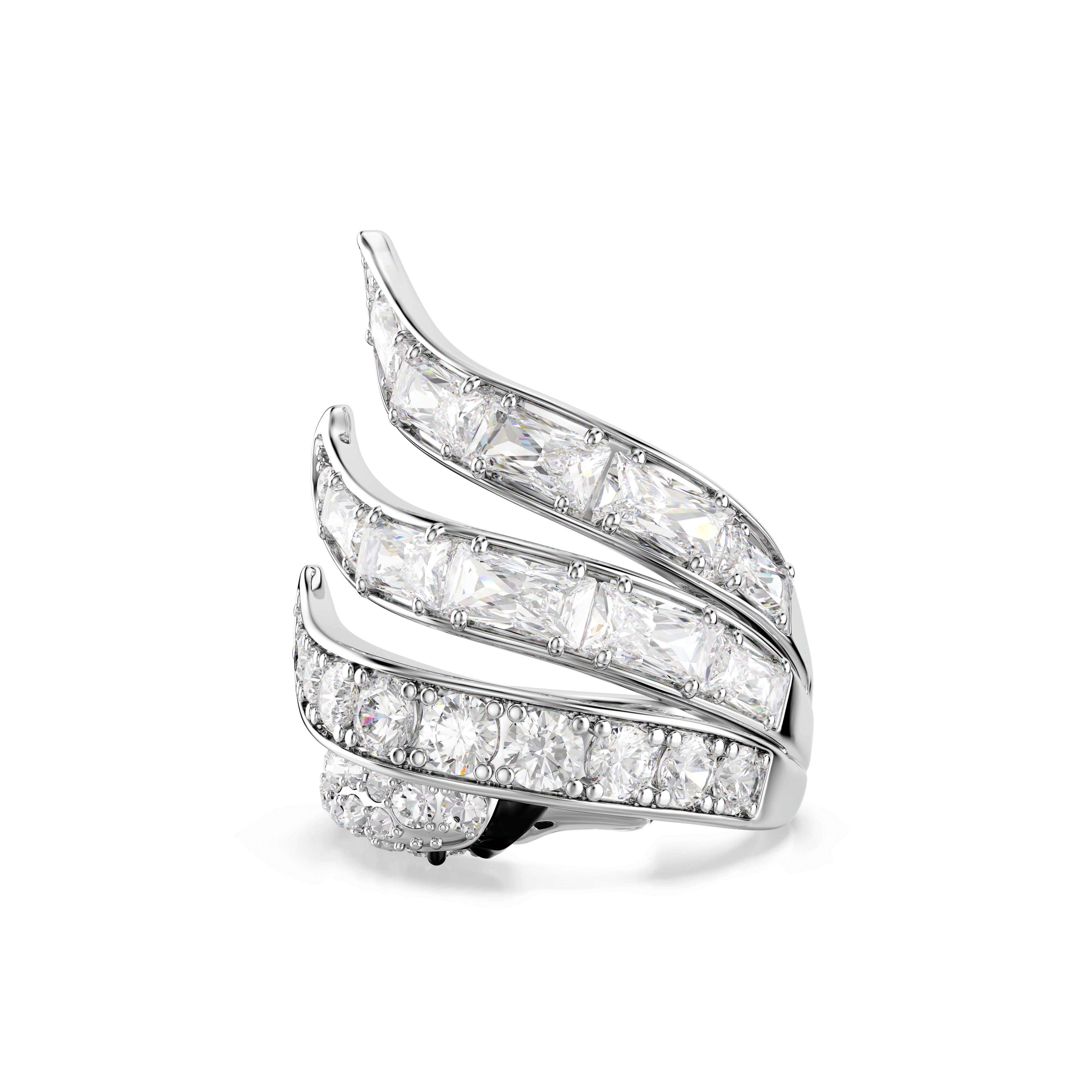 Swarovski Vienna cocktail ring, Mixed cuts, Swan, White, Rhodium plated — article 5762206