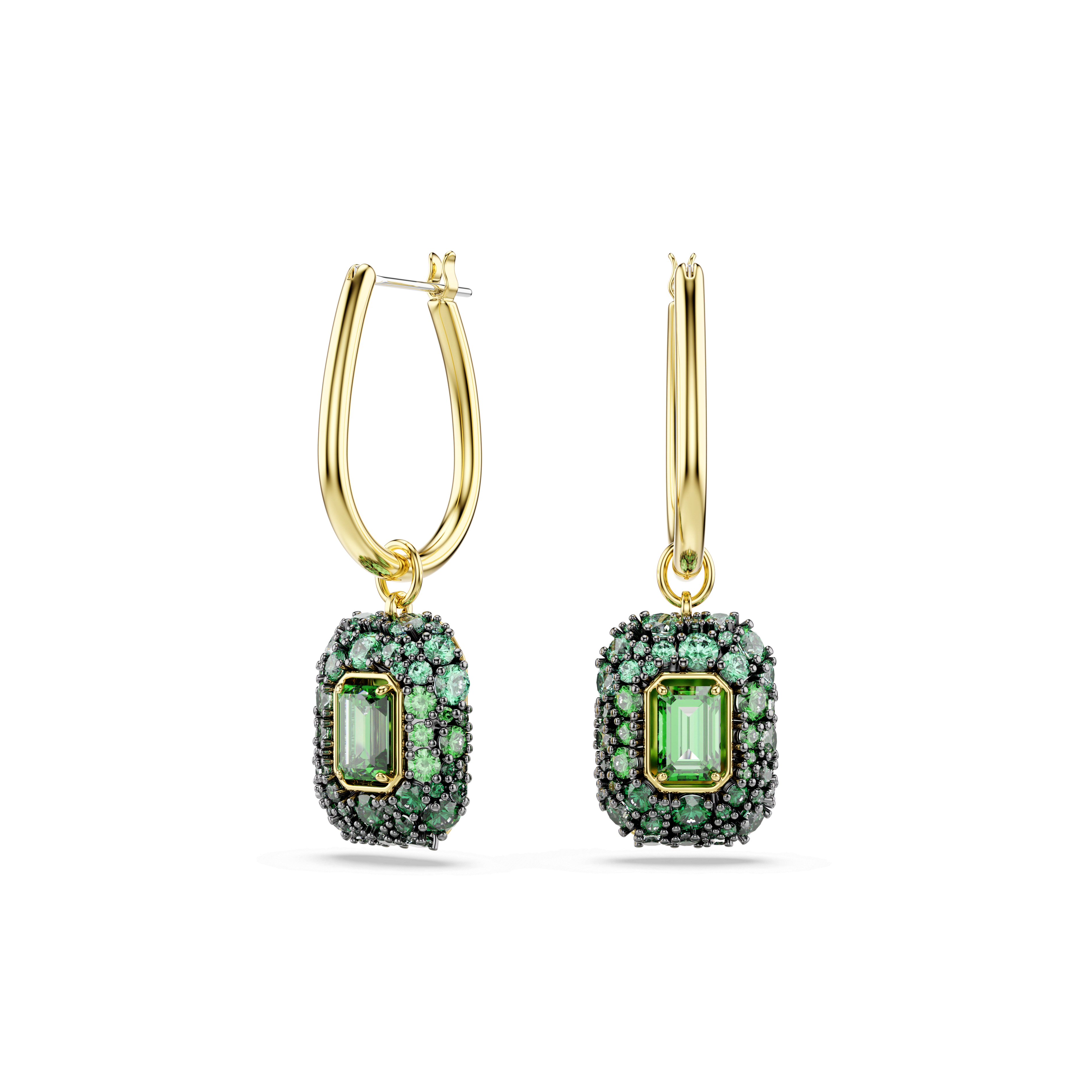 Swarovski Sublima drop earrings, Octagon cut, Green, 18K gold finish — article 5762651