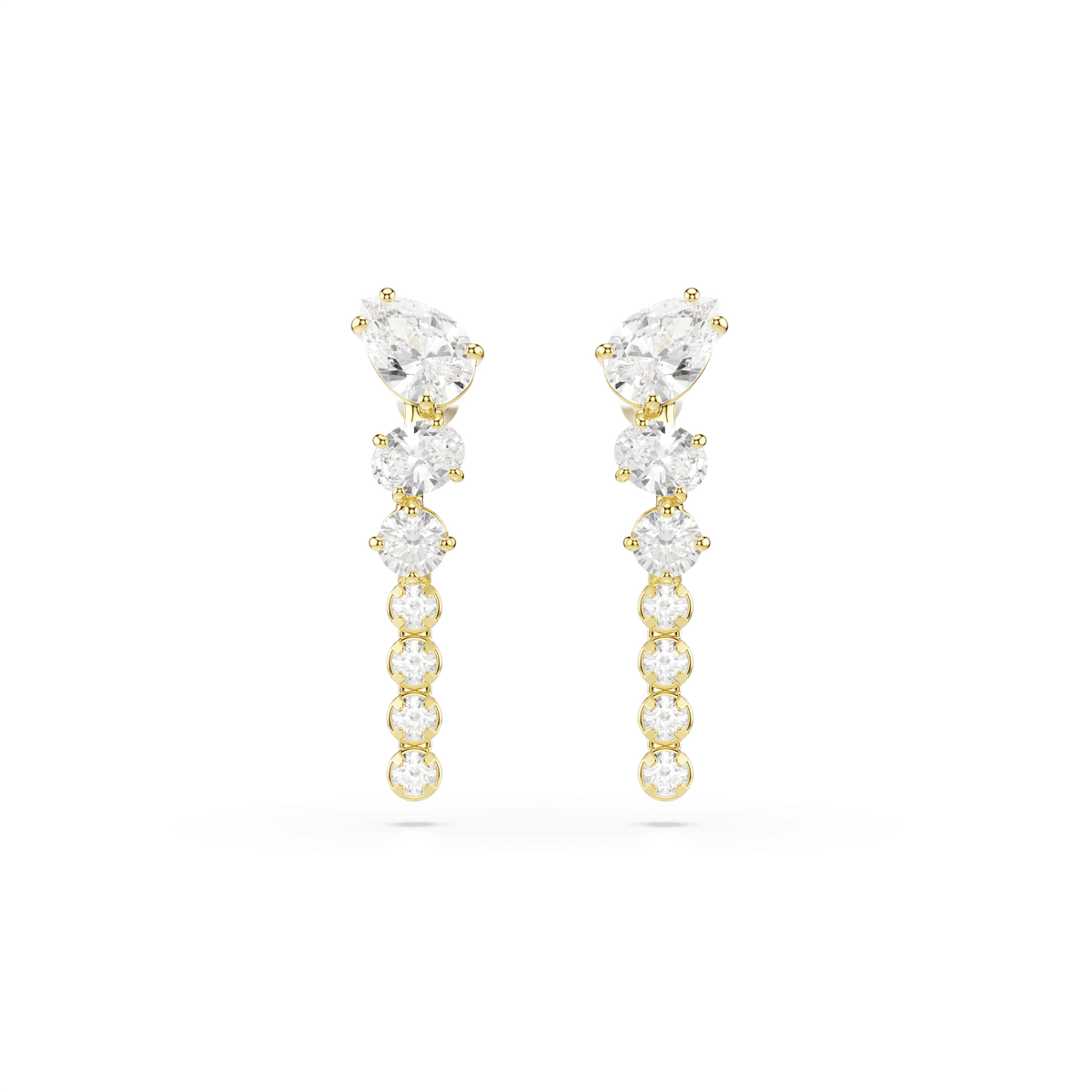 Mesmera drop earrings, Mixed cuts, White, 18K gold finish