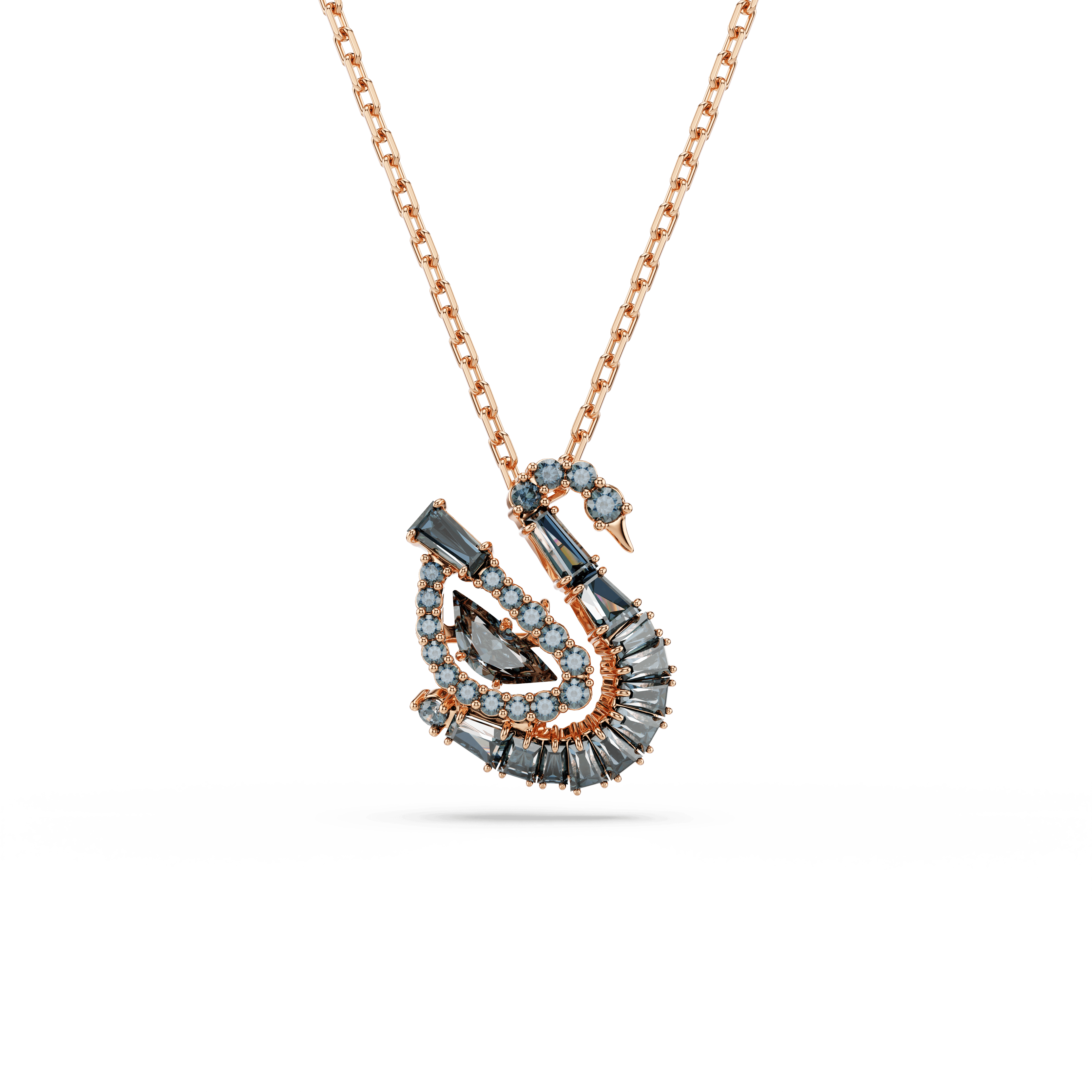 Swarovski Swan pendant, Mixed cuts, Swan, Black, 18K rose gold finish — article 5764882