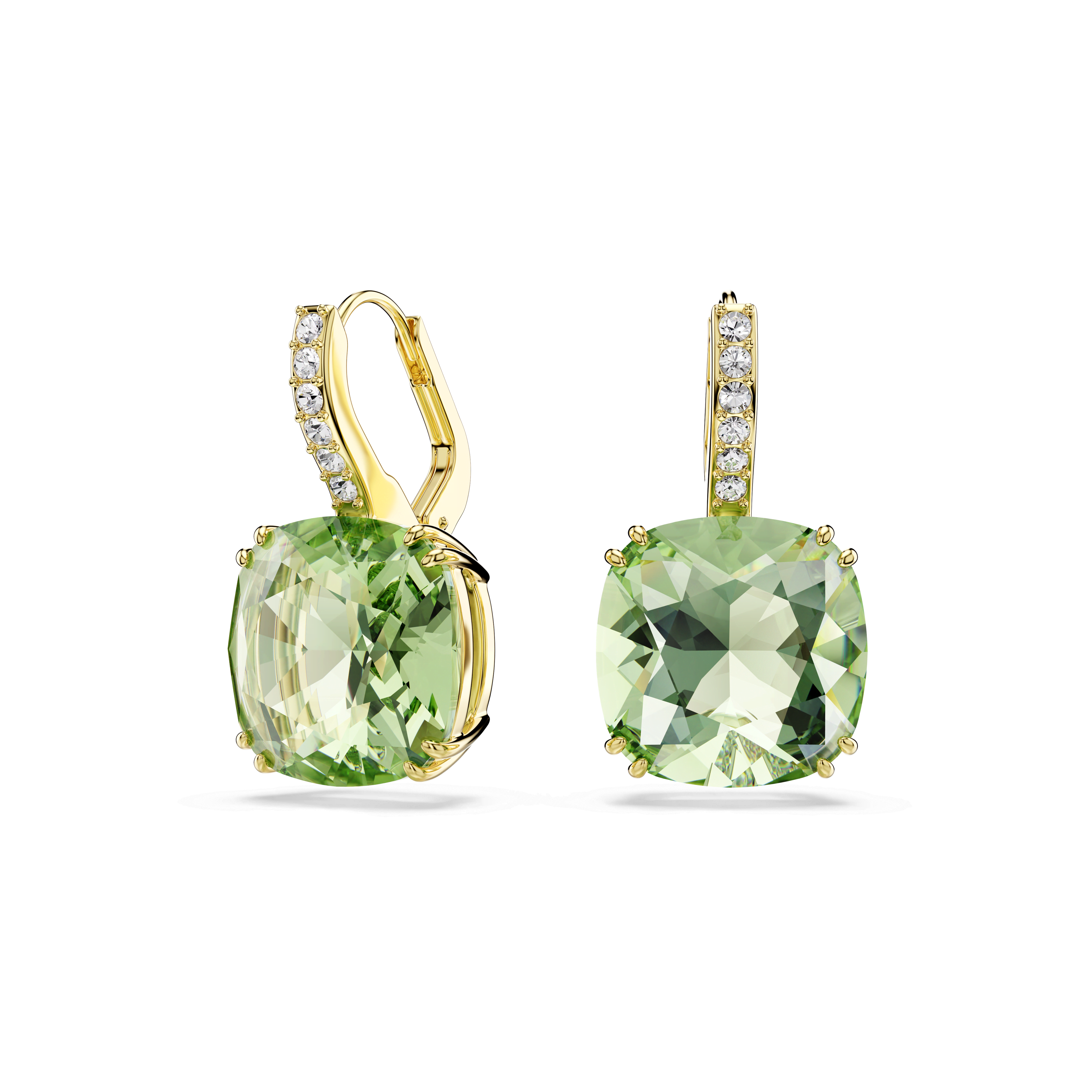 Swarovski Millenia drop earrings, Cushion cut, Green, 18K gold finish — article 5765088