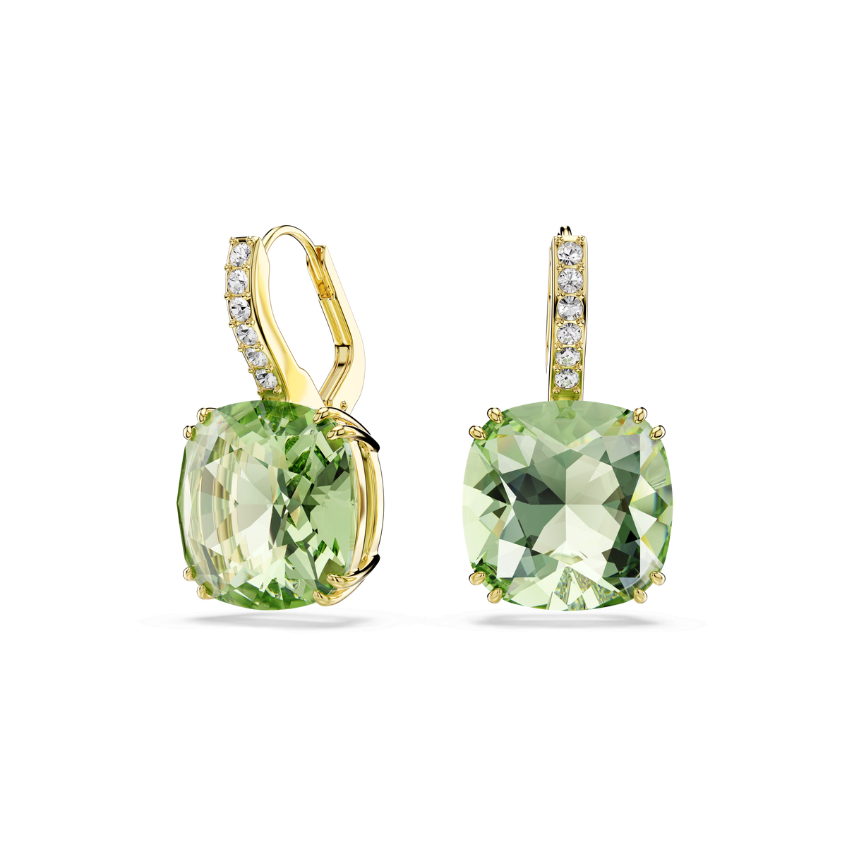 Millenia drop earrings, Cushion cut, Green, 18K gold finish