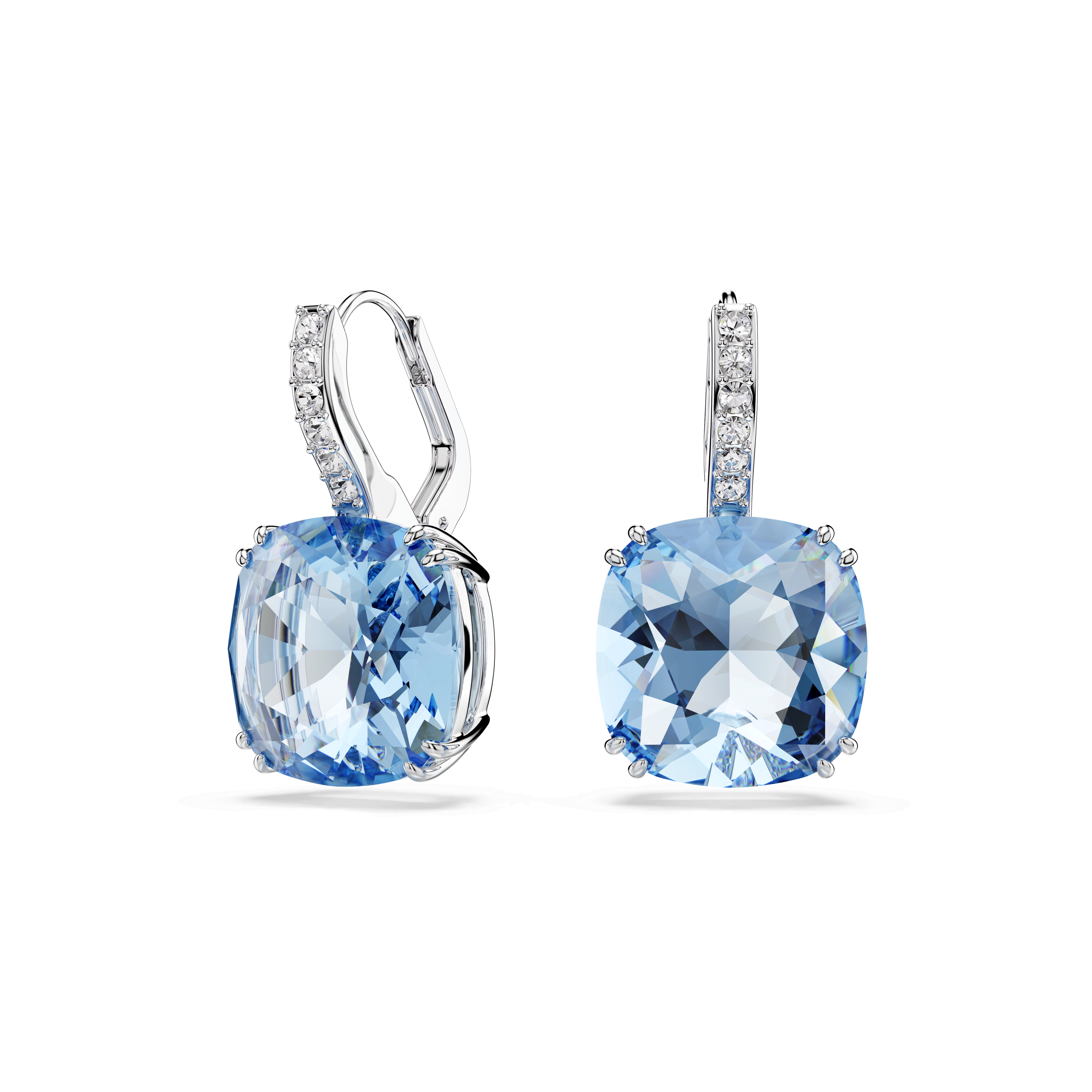 Swarovski Millenia drop earrings, Cushion cut, Blue, Rhodium plated — article 5765089