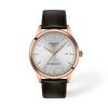 Silver dial · Brown strap