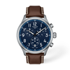 Blue dial · Brown strap