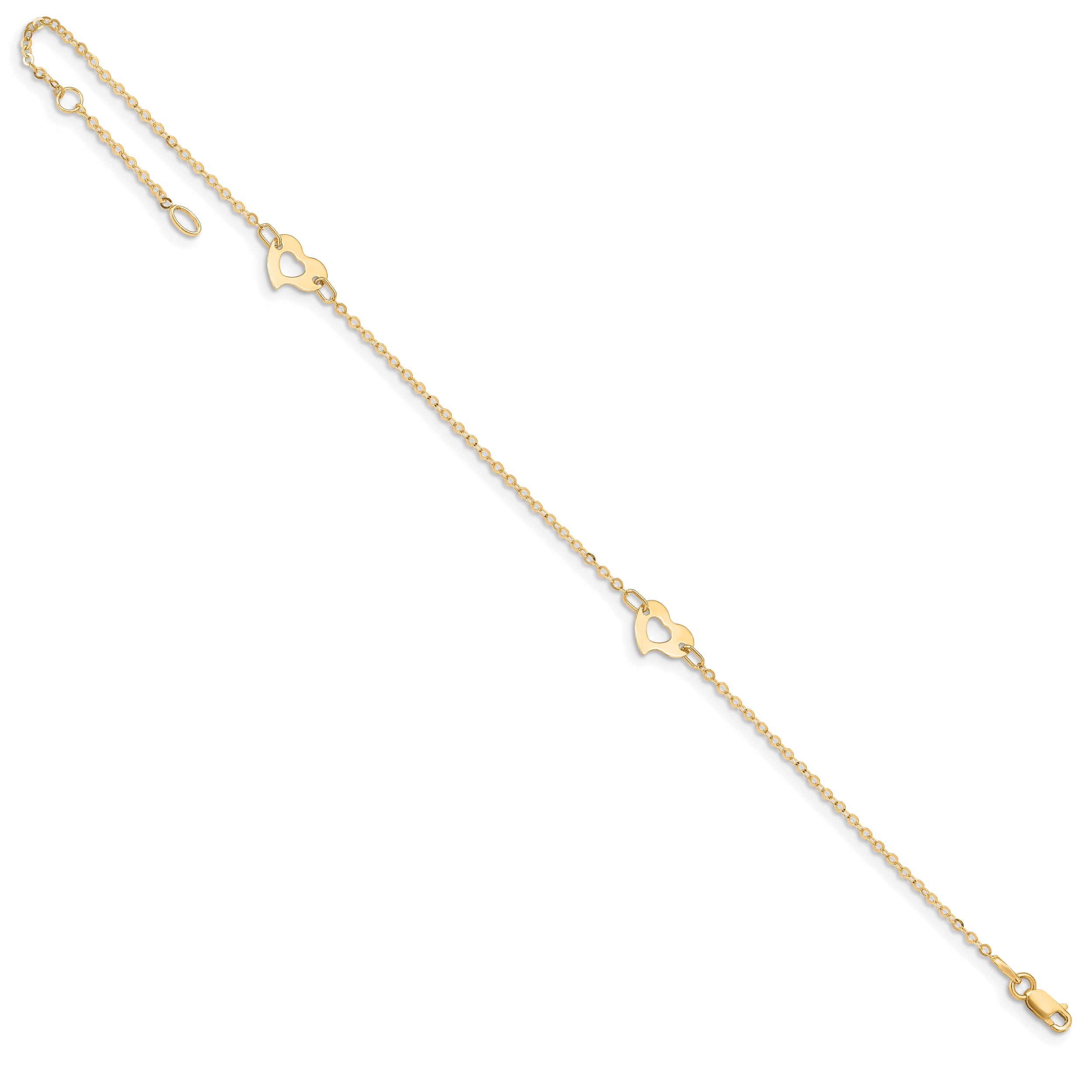 14k Polished Heart 9in Plus 1in ext Anklet