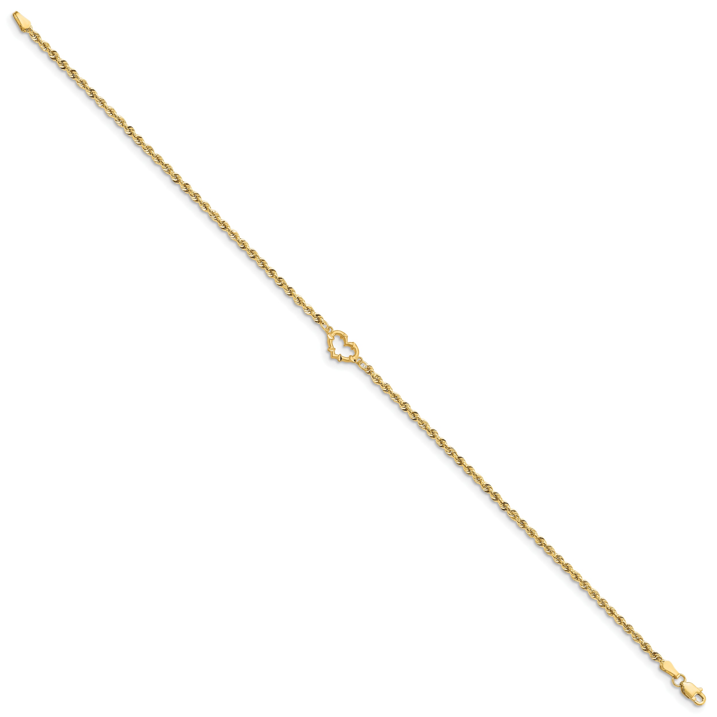 14k Diamond-cut Open Heart Rope 9inch Anklet