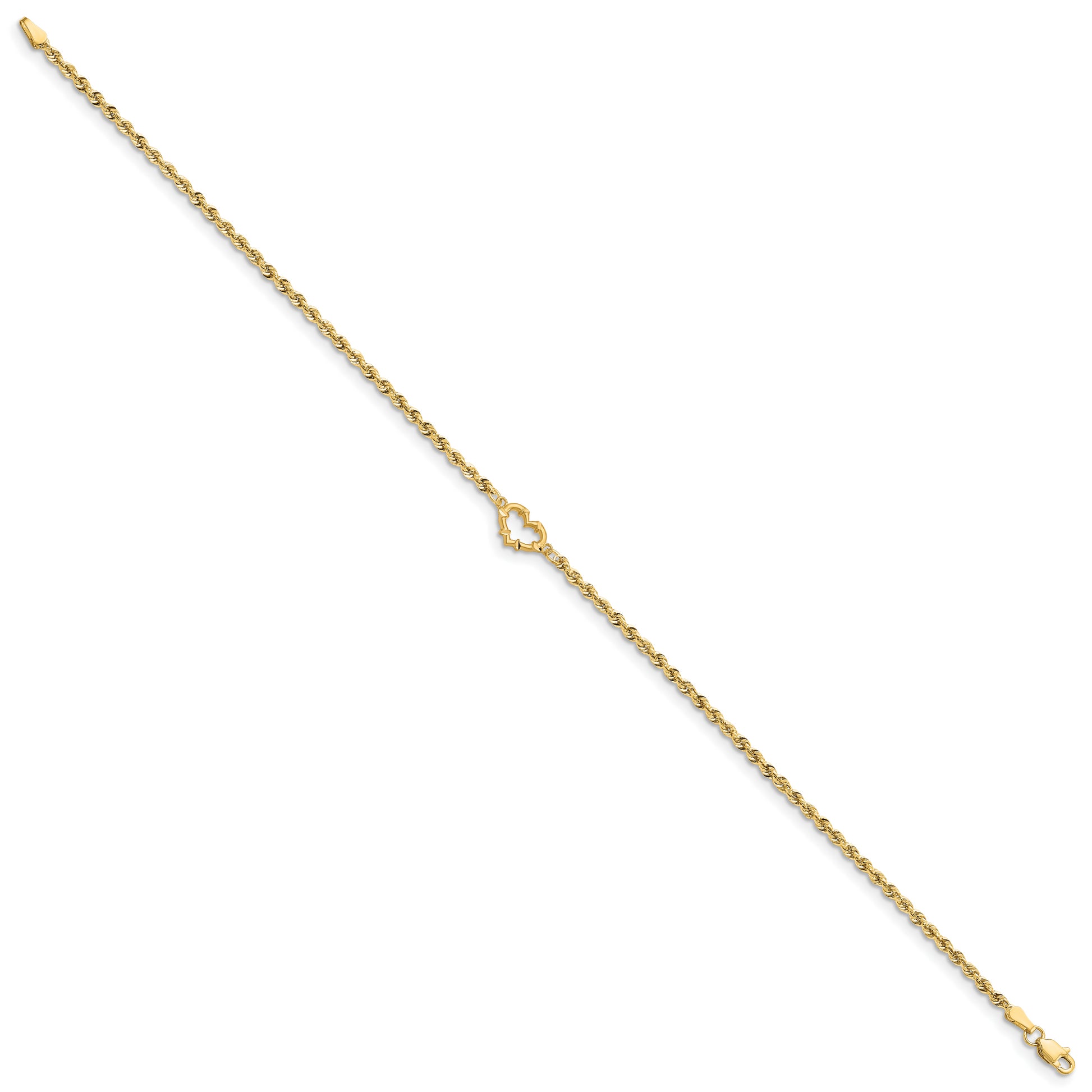 14k Diamond-cut Open Heart Rope 9inch Anklet