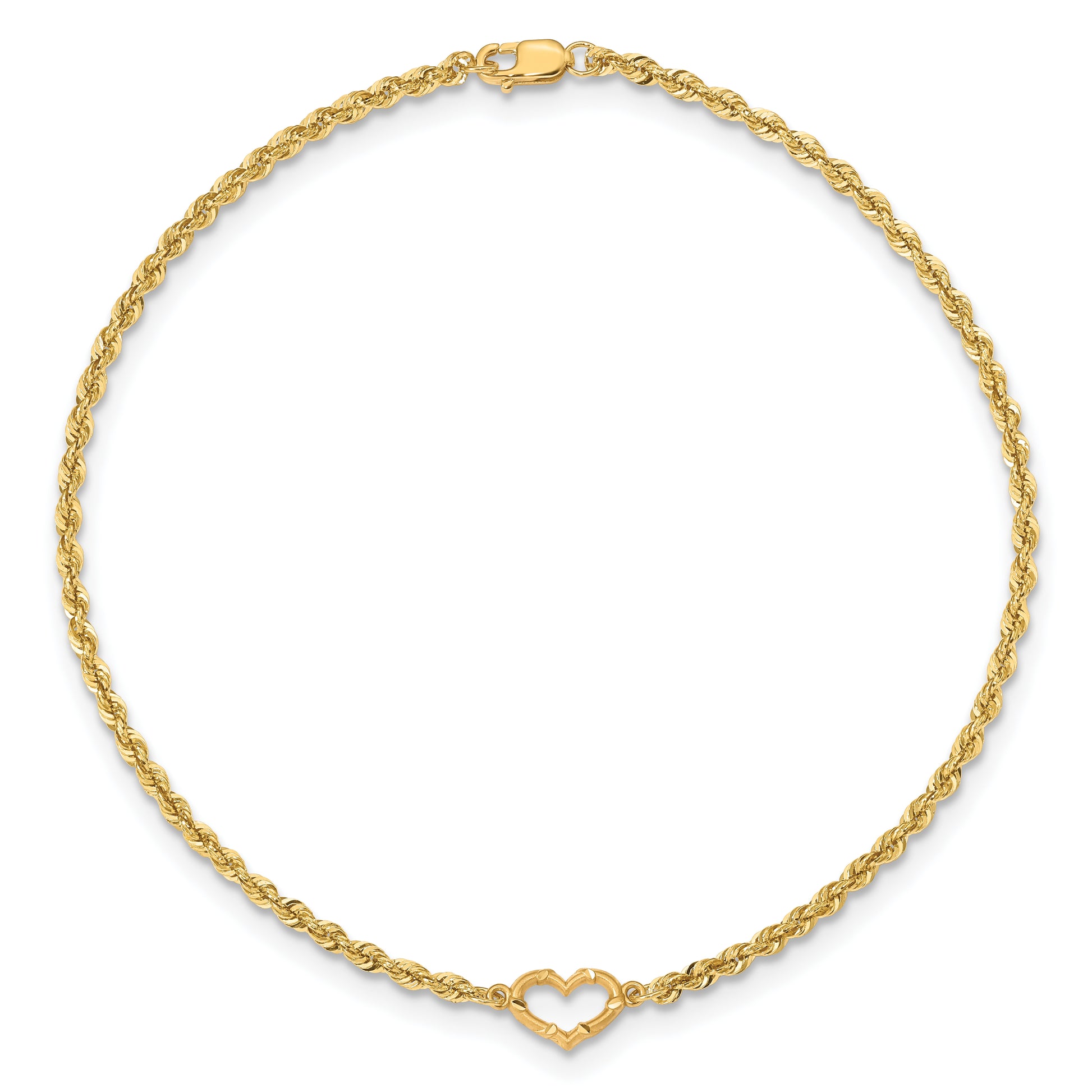14k Diamond-cut Open Heart Rope 9inch Anklet