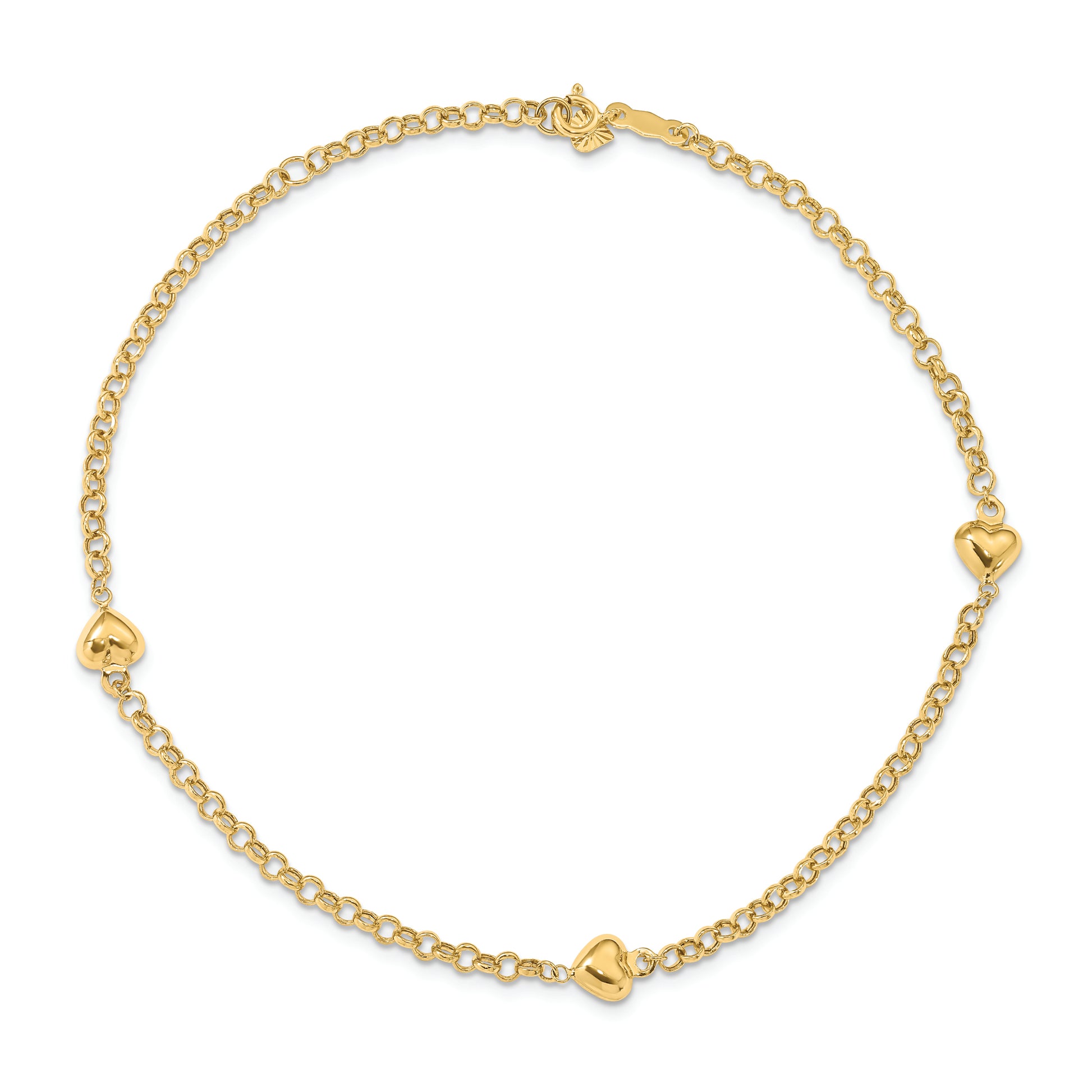 14k Puff Heart 10in Anklet