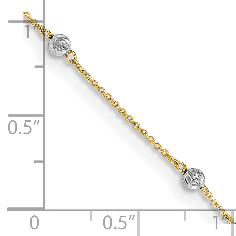 14K Two-tone Diamond-cut Beads 9in Plus 1in Ext. Anklet