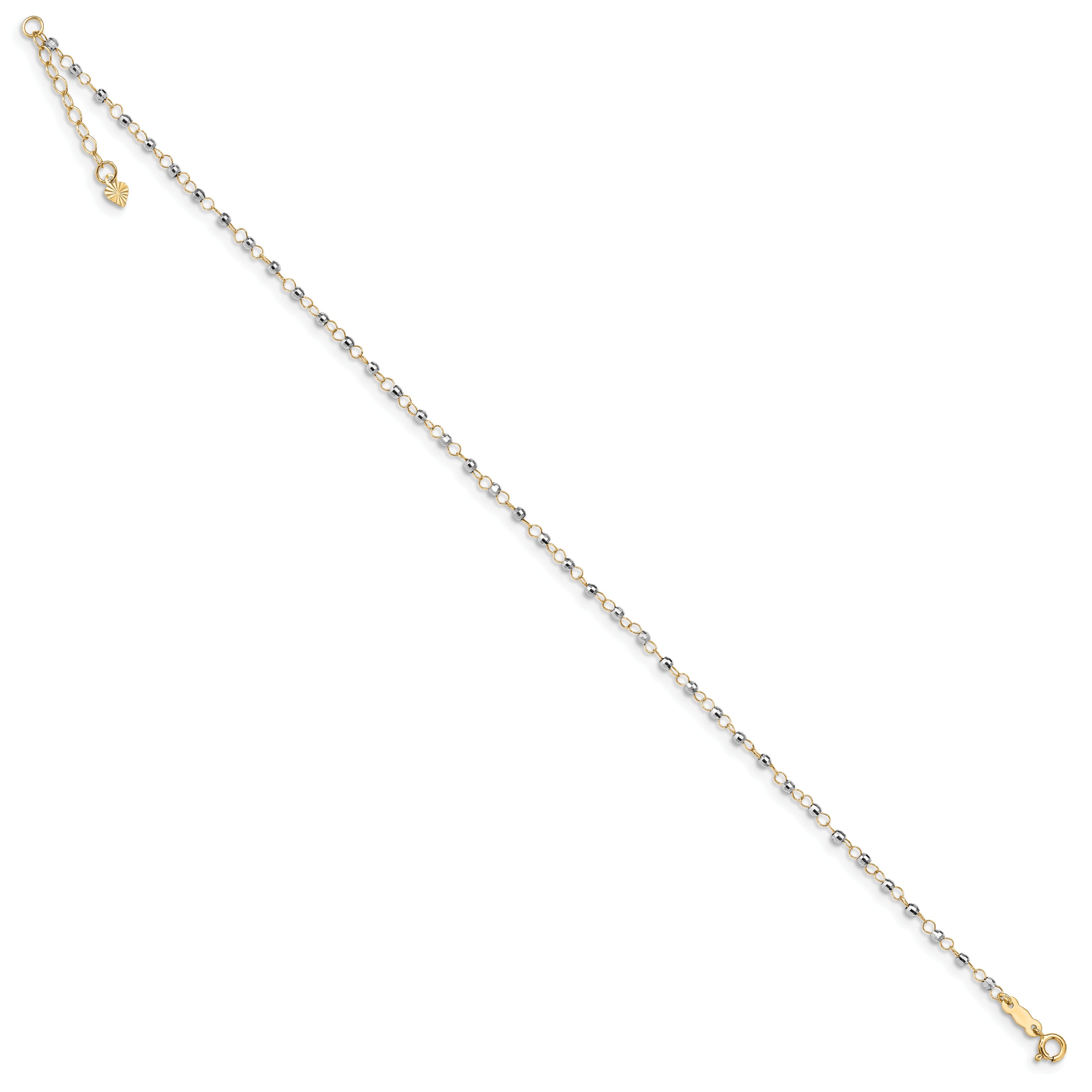 14K Two-tone Circle Chain with Mirror Beads 9in Plus 1in Ext. Anklet